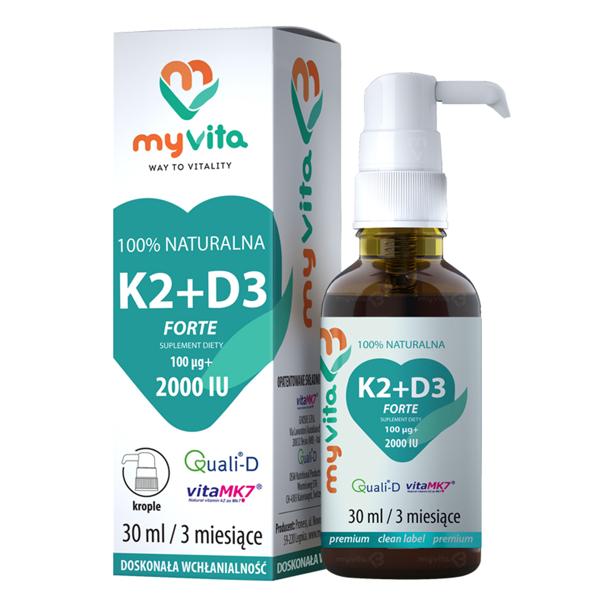 MyVita Naturalna K2 + D3 (100μg+2000IU) Forte krople 30 ml zdjęcie