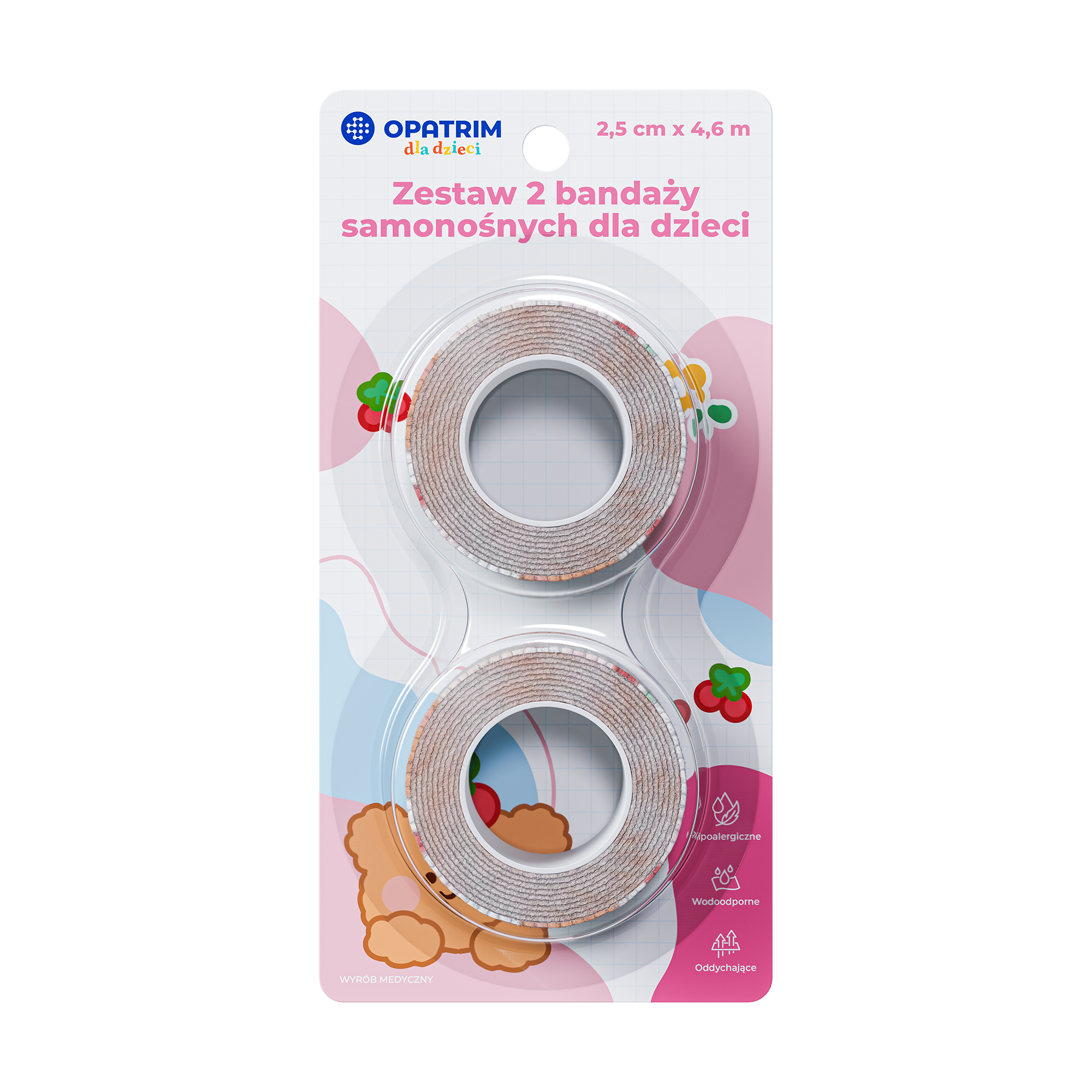 Zestaw 2 bandaży samonośnych dla dzieci 2,5 cm x 4,5 m, kolor różowy zdjęcie