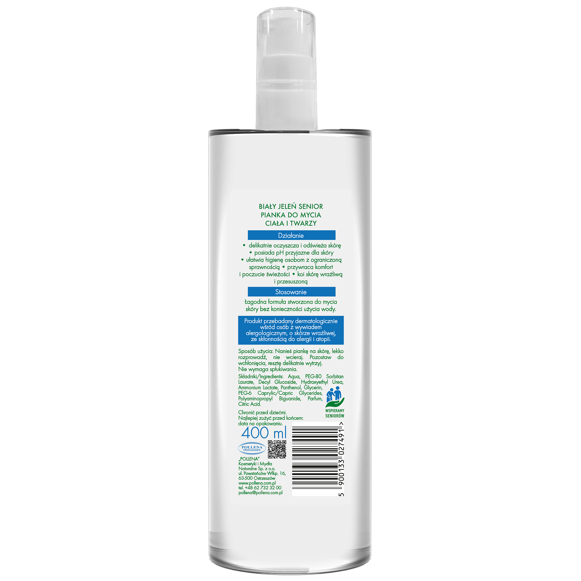 Biały Jeleń, pianka do mycia ciała i twarzy Senior, 400 ml