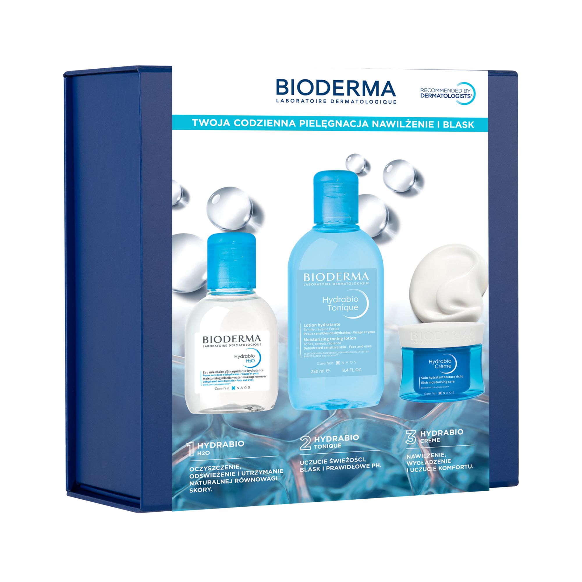 Bioderma, Xmass 2025 Hydrabio Crème + Tonique + H2O, krem, 50 ml + tonik, 250 ml + woda micelarna, 100 ml zdjęcie