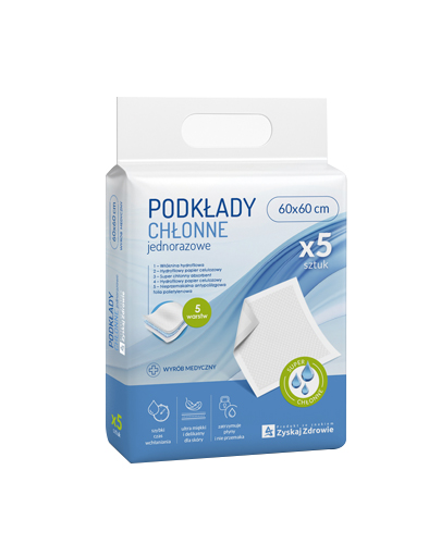 Zyskaj Zdrowie, Podkłady chłonne jednorazowe, 60cm x 60cm, 5 sztuk zdjęcie