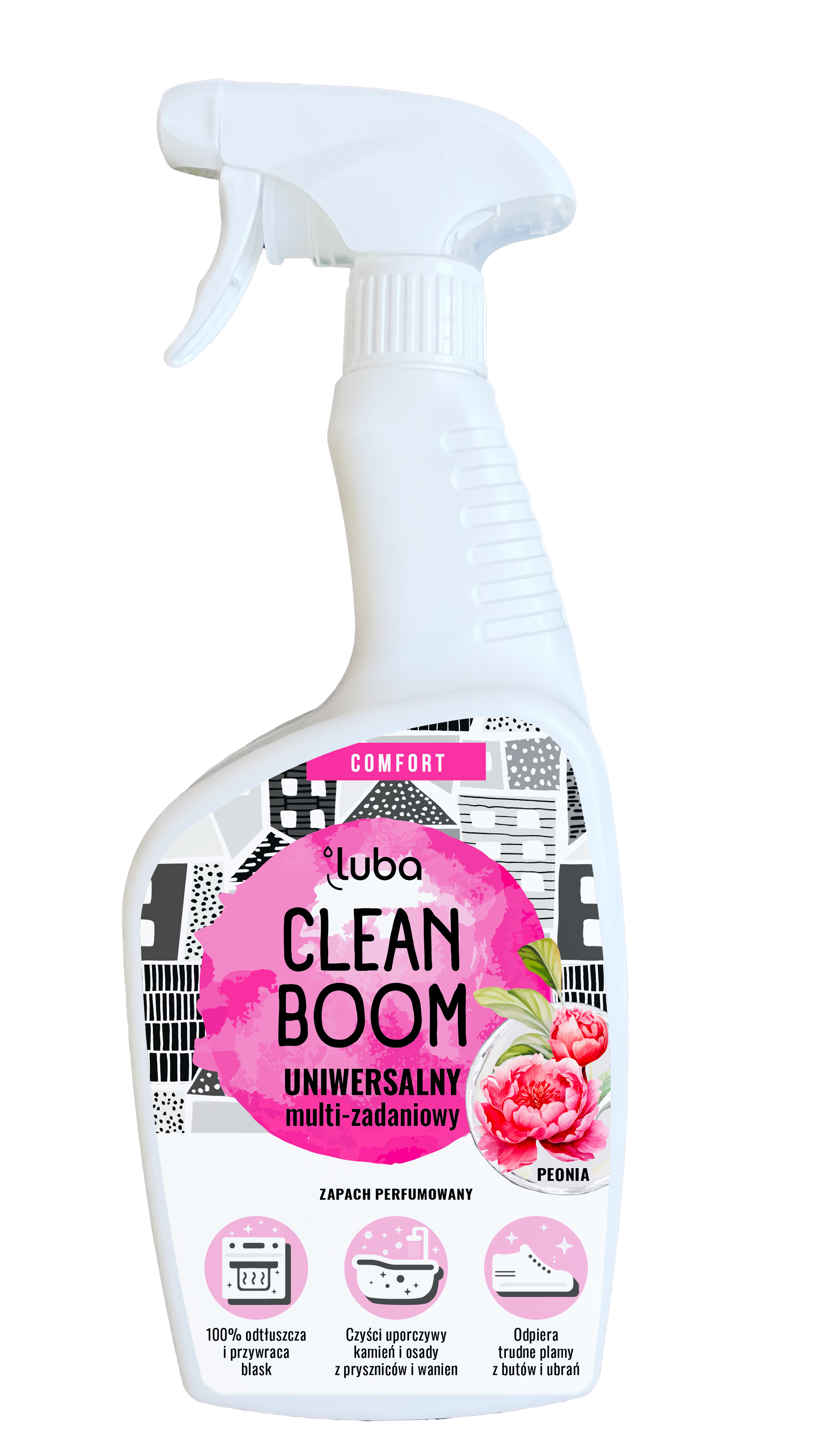 Luba Comfort Clean Boom, Uniwersalny, płyn do czyszczenia, Peonia, 600 ml zdjęcie