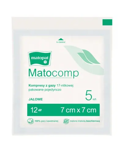 Matocomp kompresy jałowe 7x7cm 17 nitkowe, 12 warstwowe 5 sztuk zdjęcie