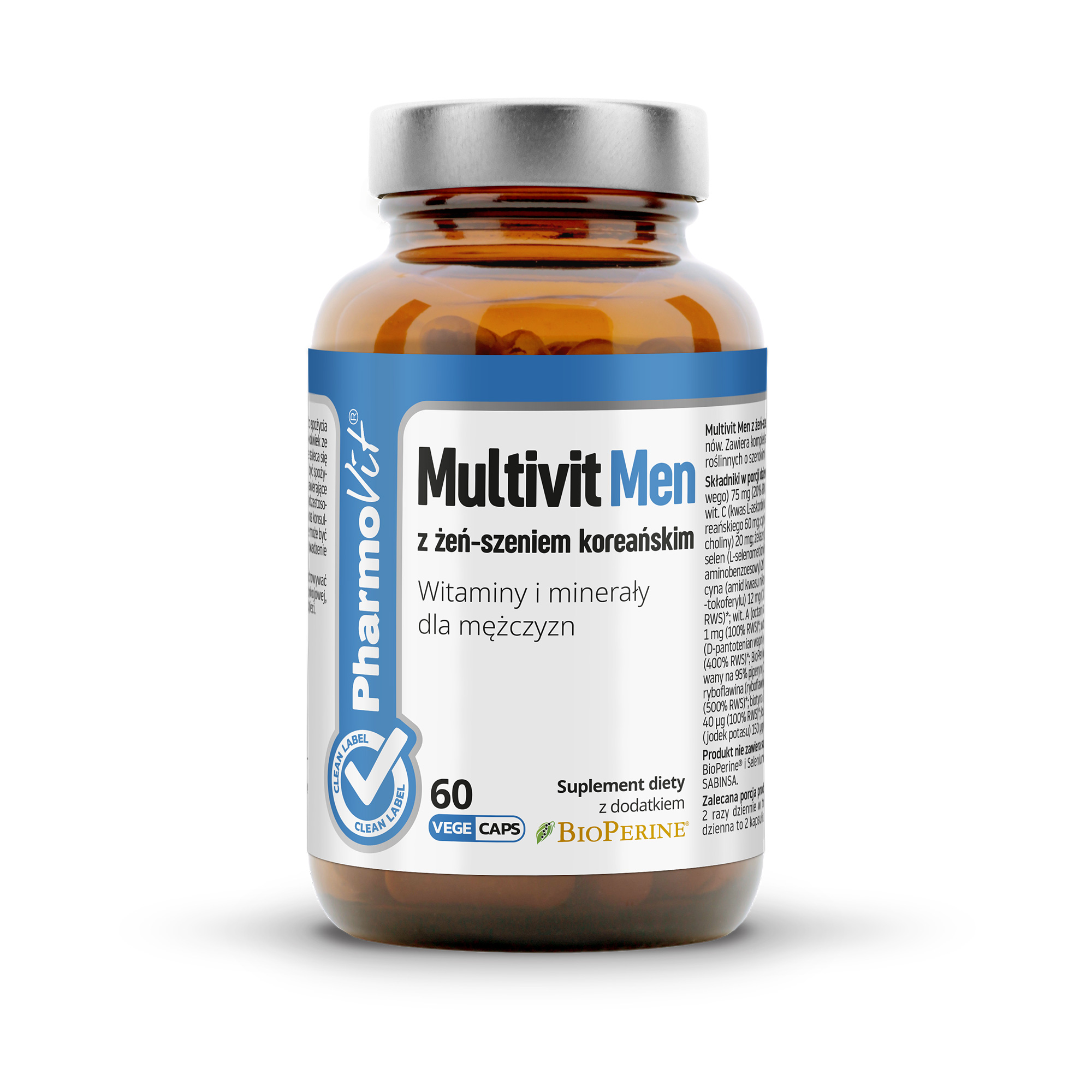 Pharmovit Multivit Men z żeń-szeniem koreańskim Witaminy i minerały dla mężczyzn, kapsułki, 60 sztuk zdjęcie