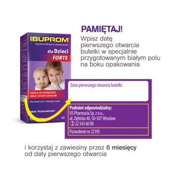 IBUPROM DLA DZIECI FORTE 200 mg/5 ml Zawiesina o smaku truskawkowym, 100 ml