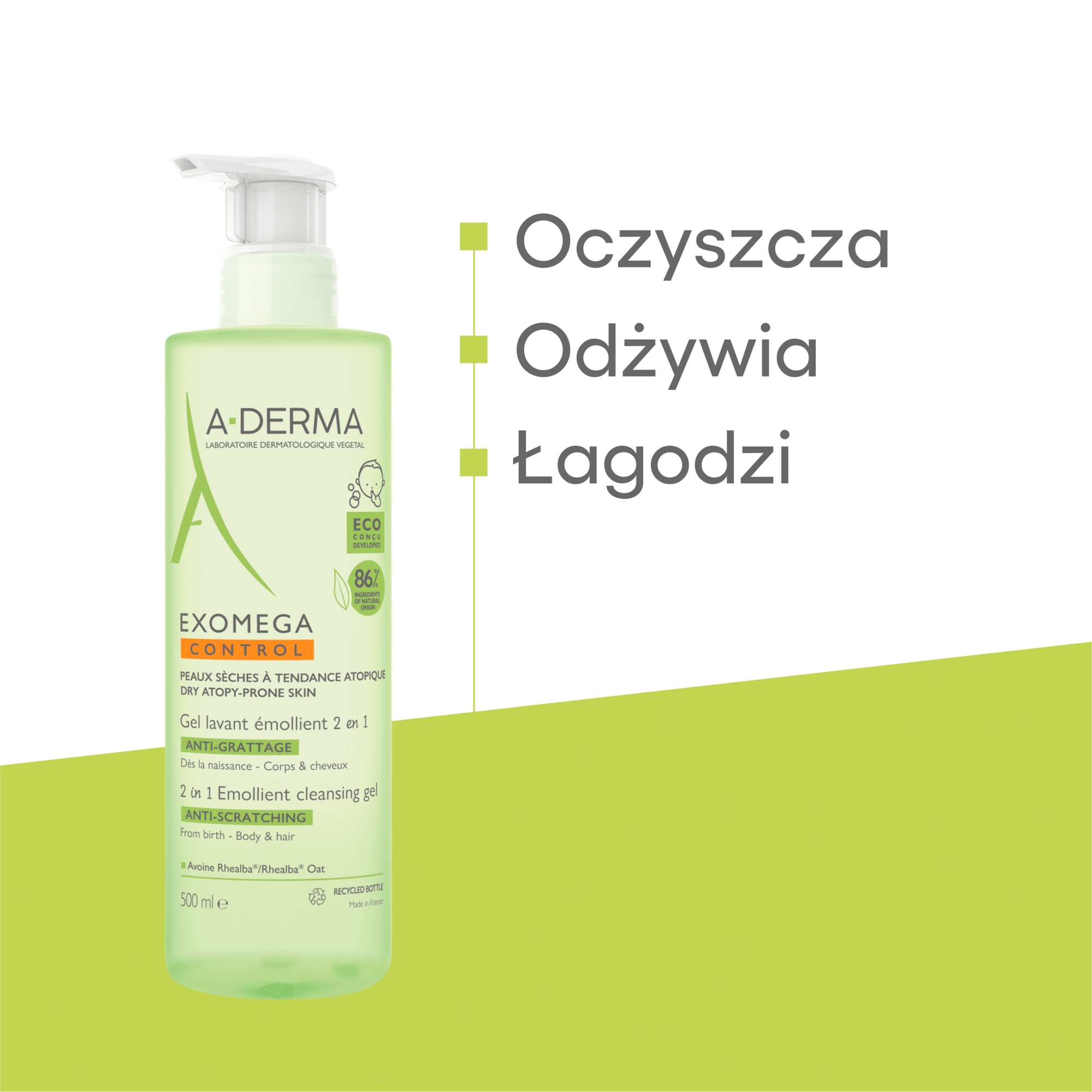 A-derma Exomega Control Żel Emolient 2w1 do mycia, dla skóry suchej i z atopowym zapaleniem skóry, 500 ml