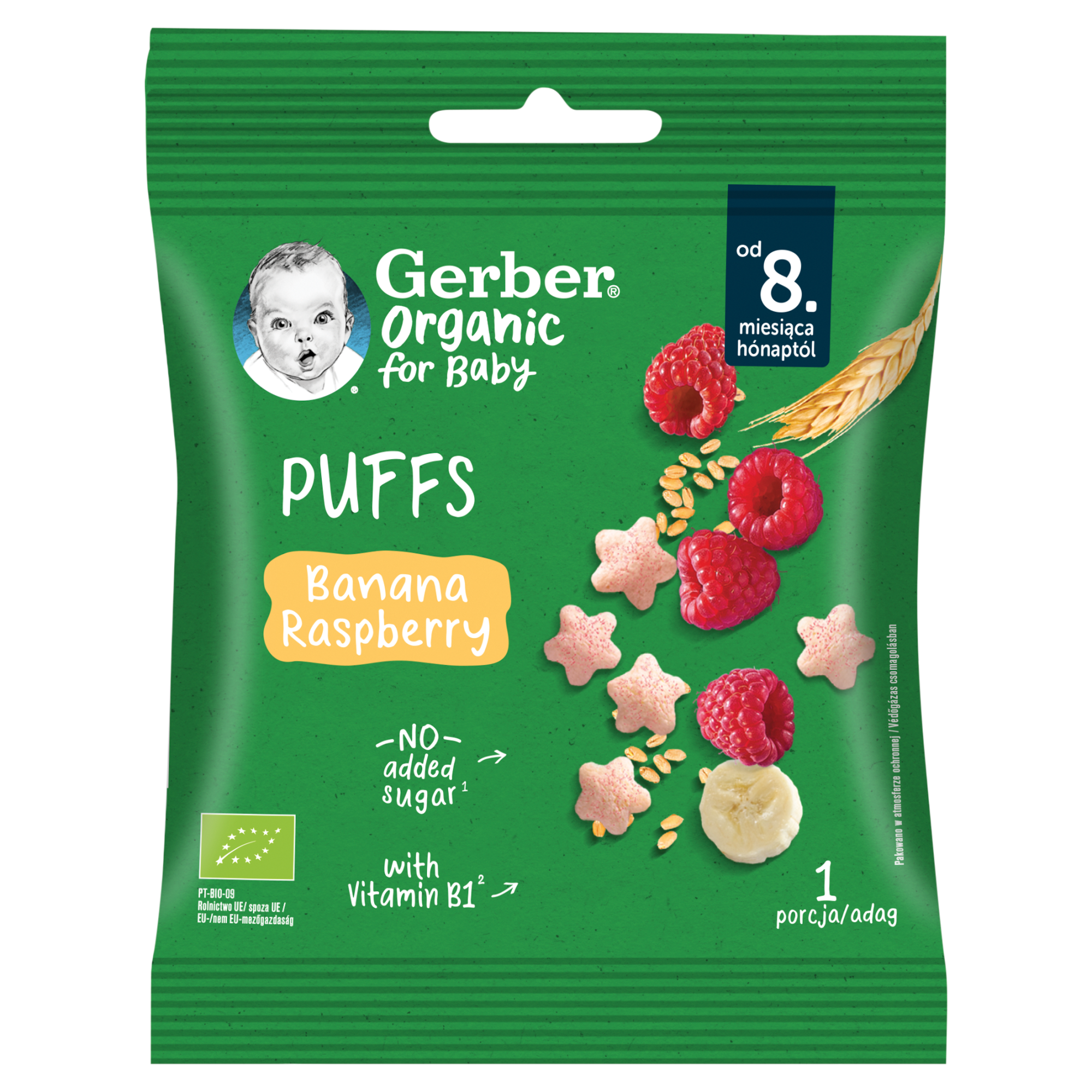 Gerber Organic Chrupki ryżowo-pszenne banan malina dla niemowląt od 8. miesiąca, 7 g zdjęcie