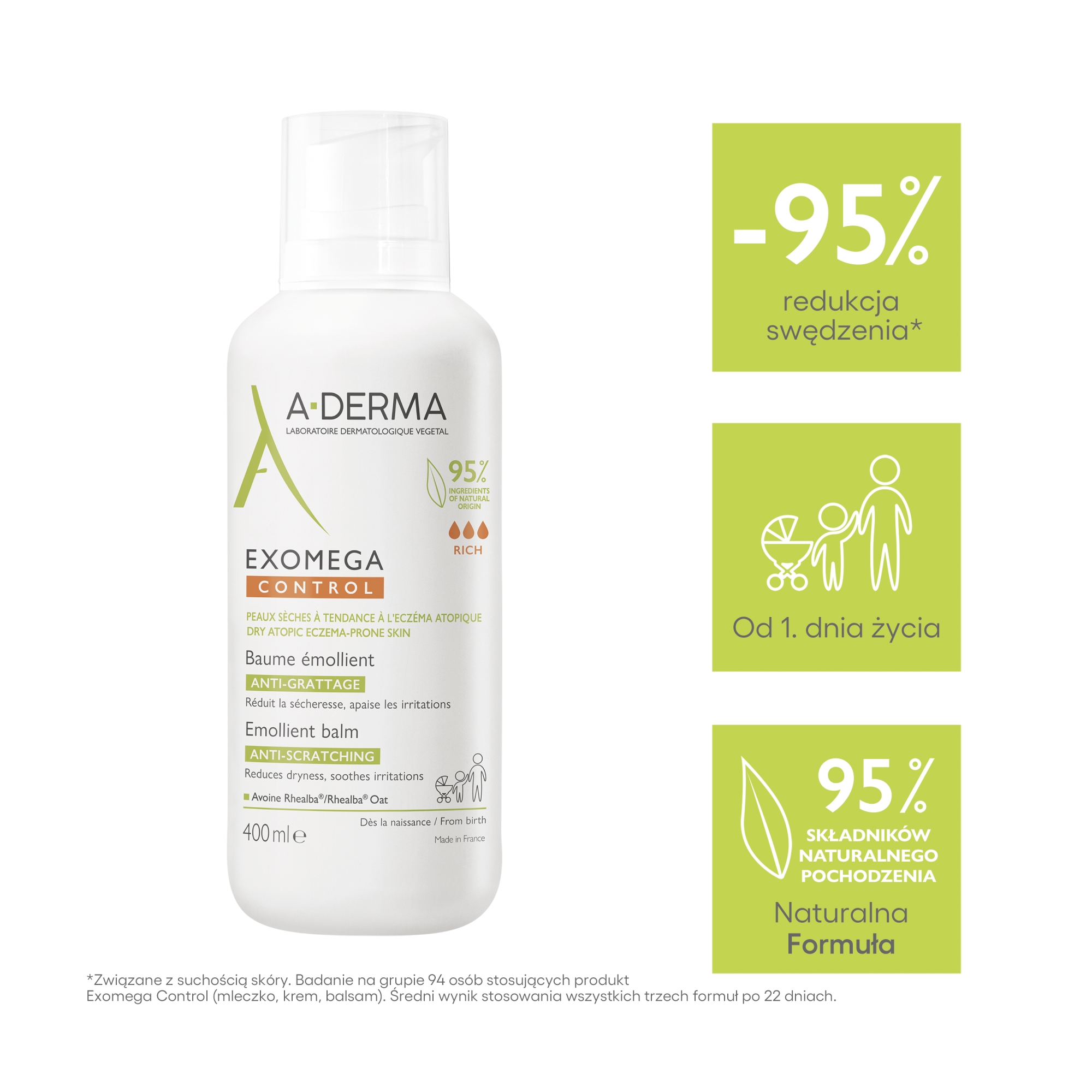 A-Derma Exomega Control Balsam emolient przeciw drapaniu, skóra sucha, 400 ml