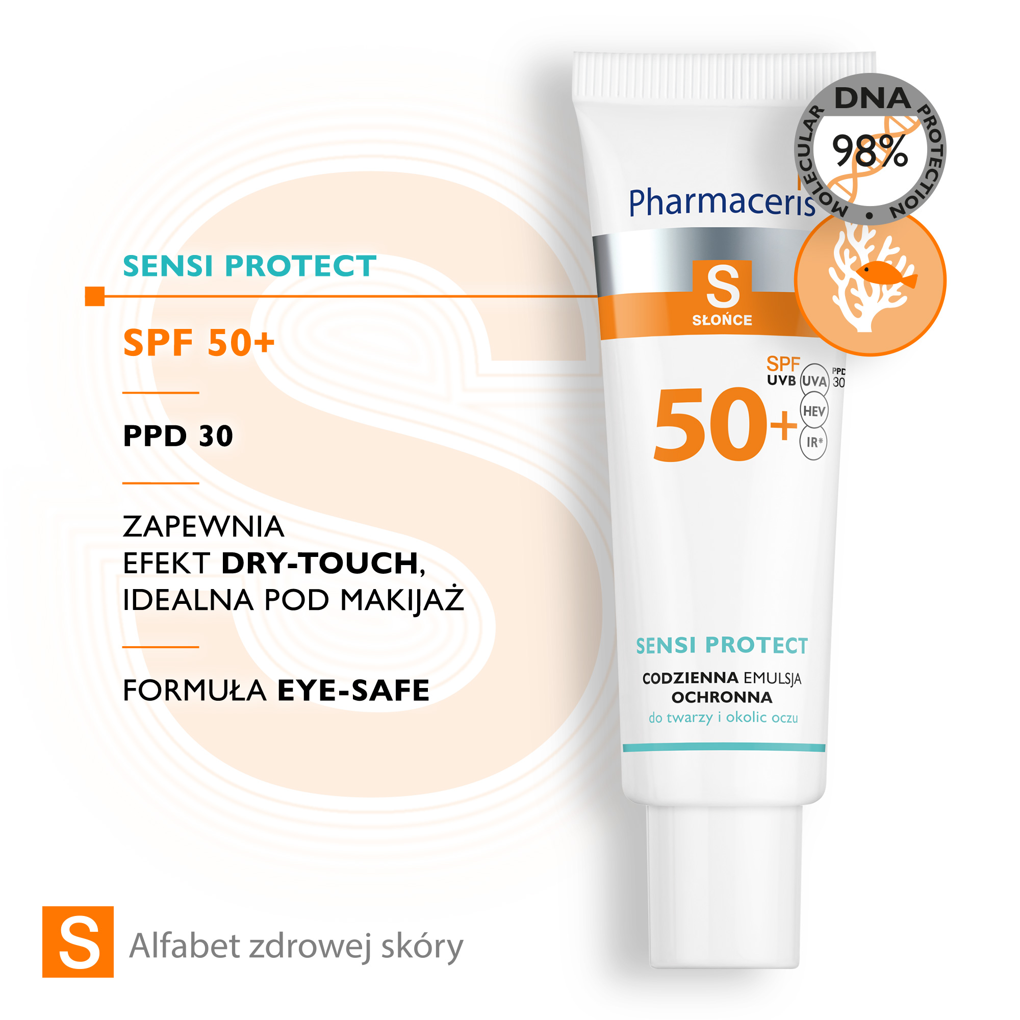 Pharmaceris S SENSI PROTECT CODZIENNA EMULSJA OCHRONNA z kwasem hialuronowym do twarzy i okolic oczu SPF 50+, 50 ml