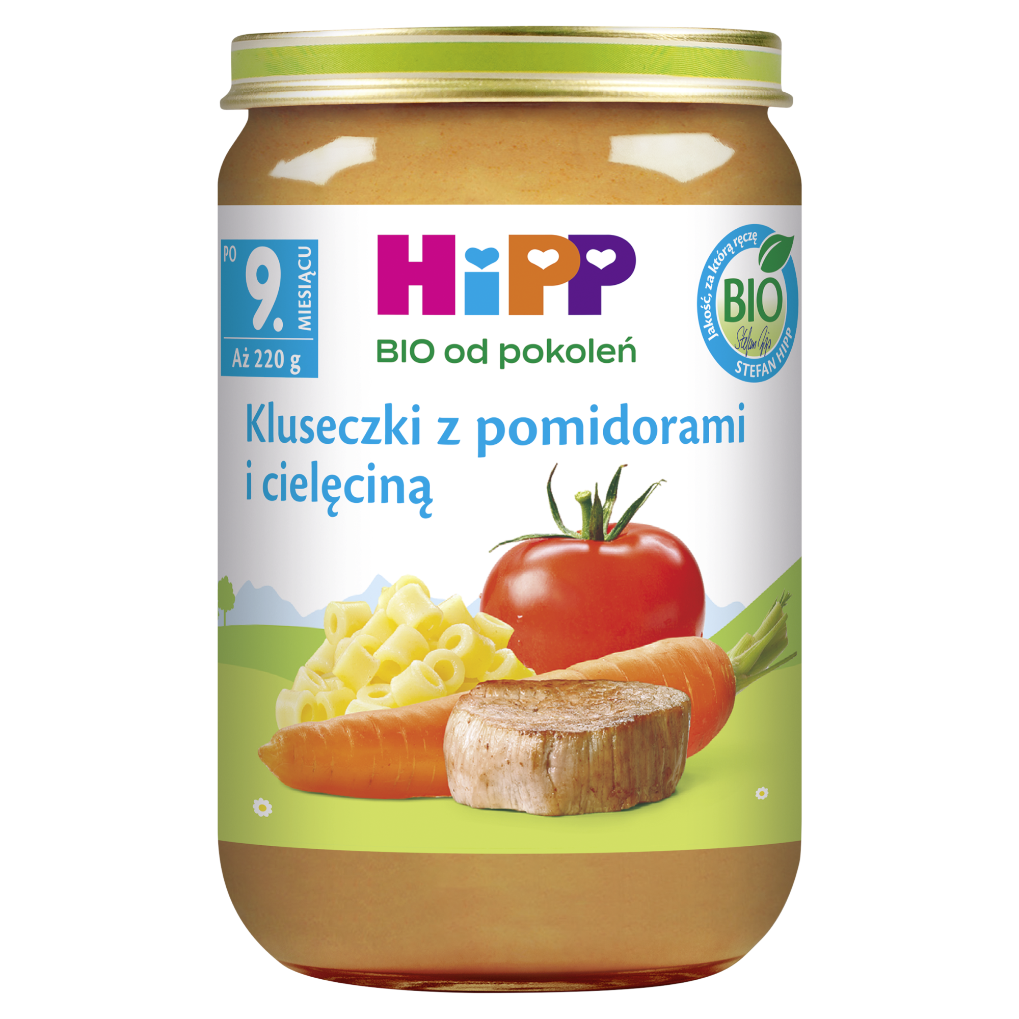 HiPP BIO od pokoleń, Kluseczki z pomidorami i cielęciną, po 9. m-cu, 220 g, cena, opinie, składniki zdjęcie