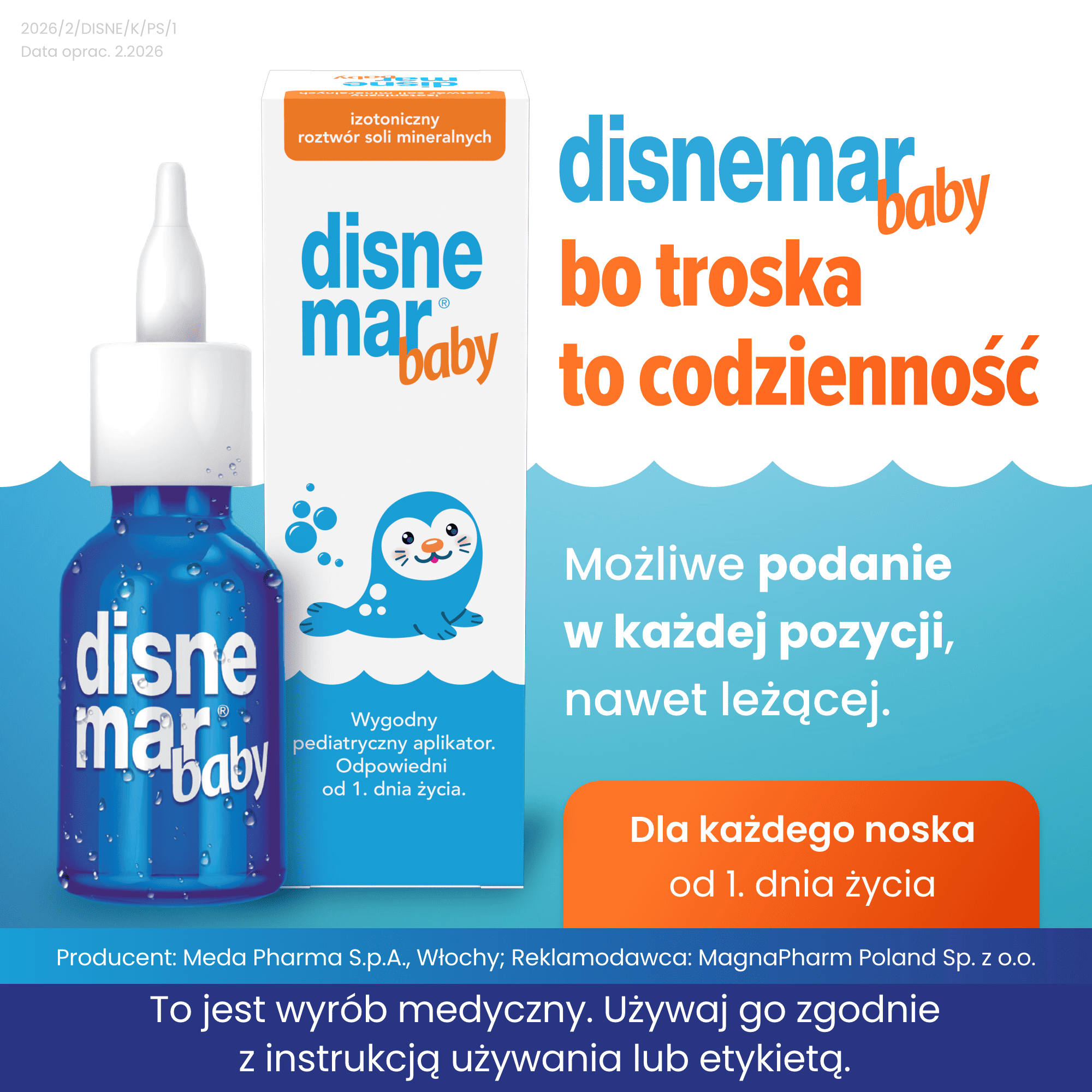 Disnemar Baby woda morska w aerozolu do nosa dla dzieci 25 ml.