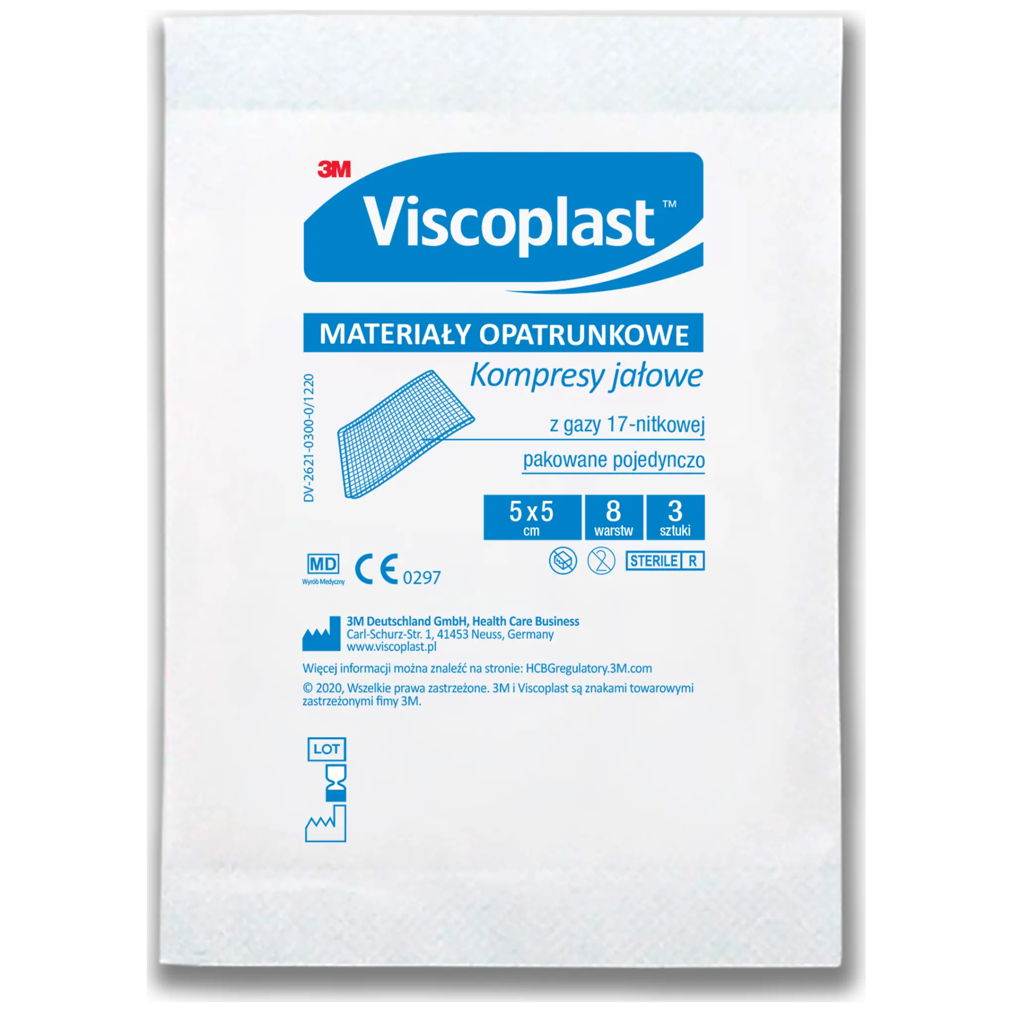 Viscoplast, kompresy jałowe 17 nitkowe, 5cm x 5cm, 3 sztuki zdjęcie