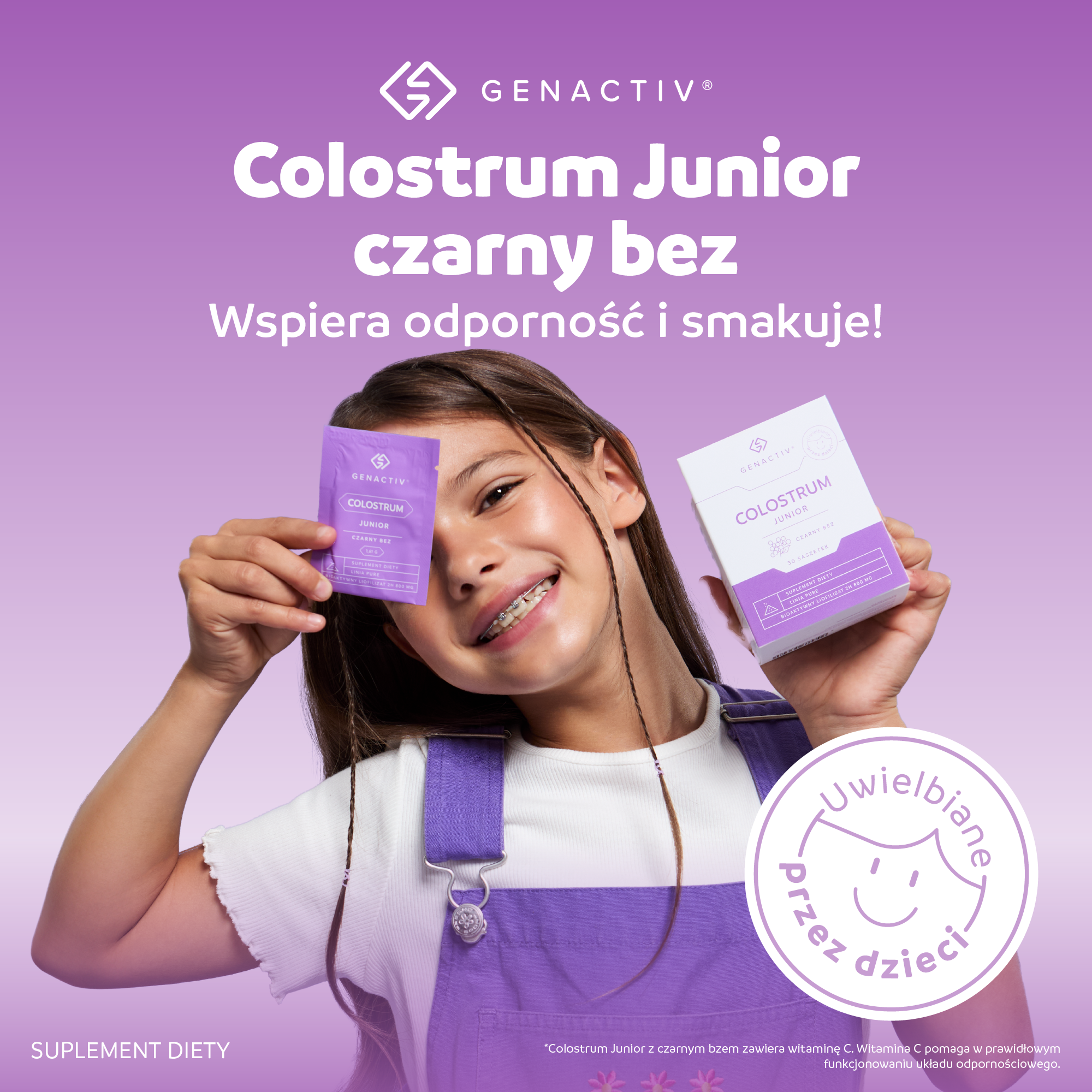 Genactiv Colostrum Junior Czarny Bez Proszek, saszetki, 30 sztuk