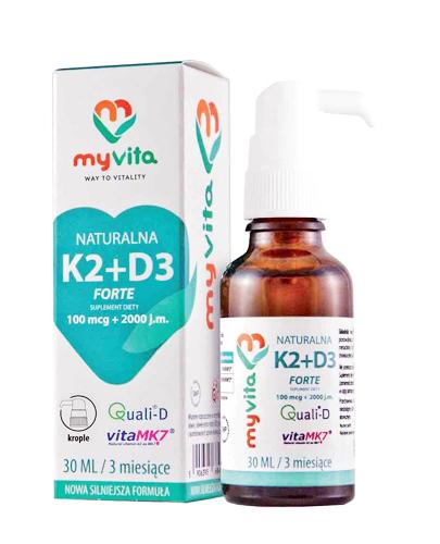 MYVITA Naturalna witamina K2 + D3 Forte 100 mcg + 2000 j.m. - 30 ml - cena, dawkowanie, opinie  zdjęcie