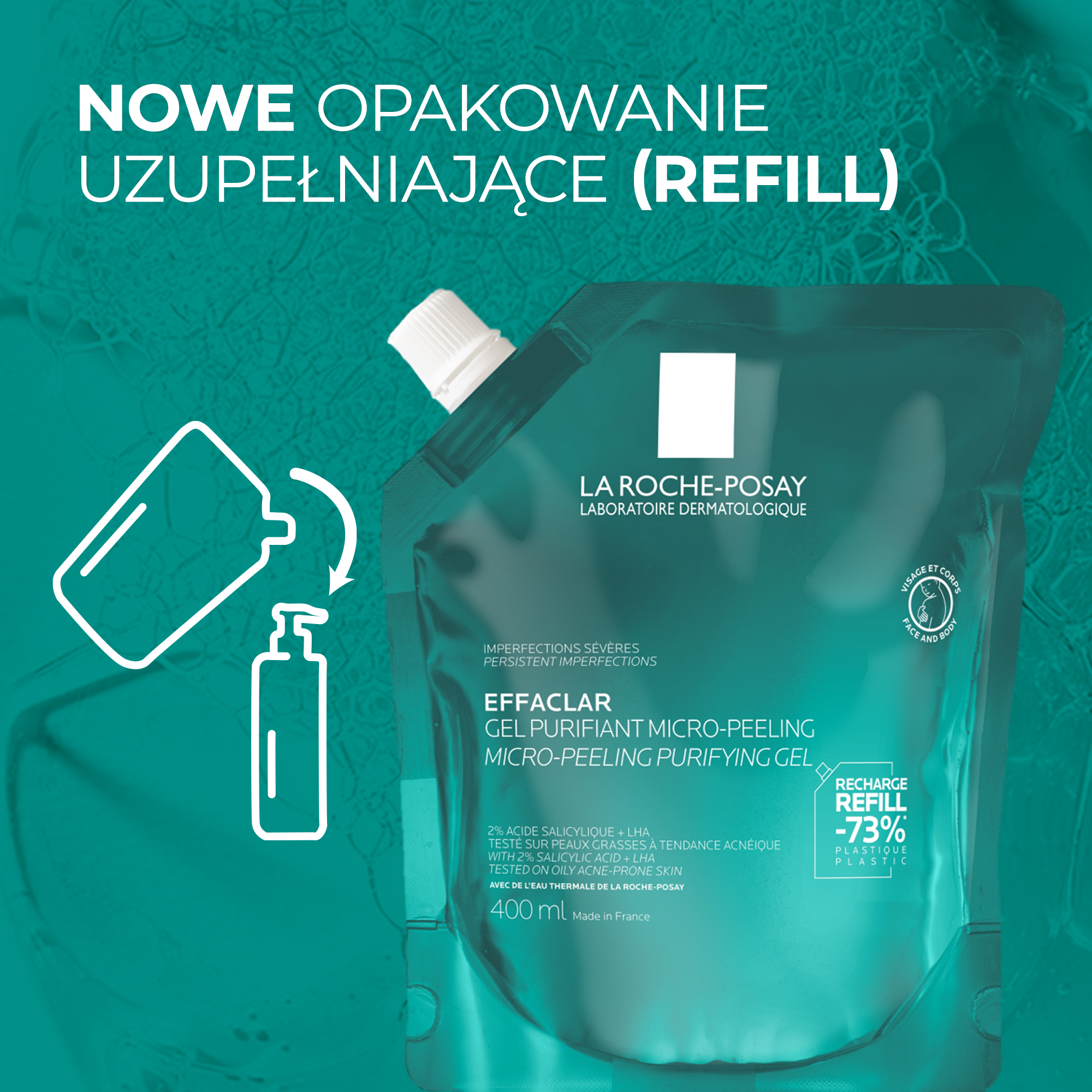 La Roche-Posay Effaclar Micro-Peeling, żel, refill, 400 ml