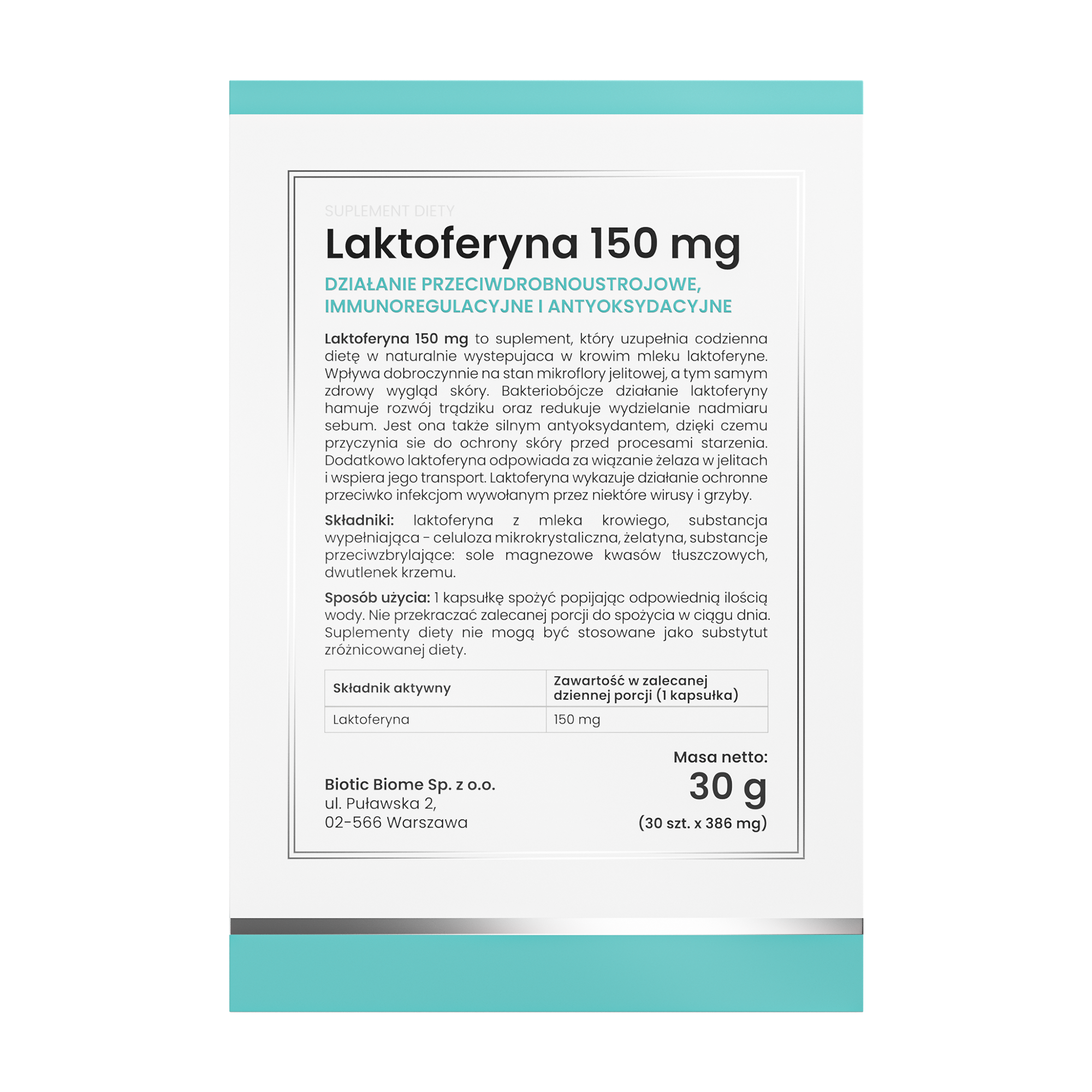 Biotic Biome Laktoferyna 150 mg, kapsułki, 30 sztuk