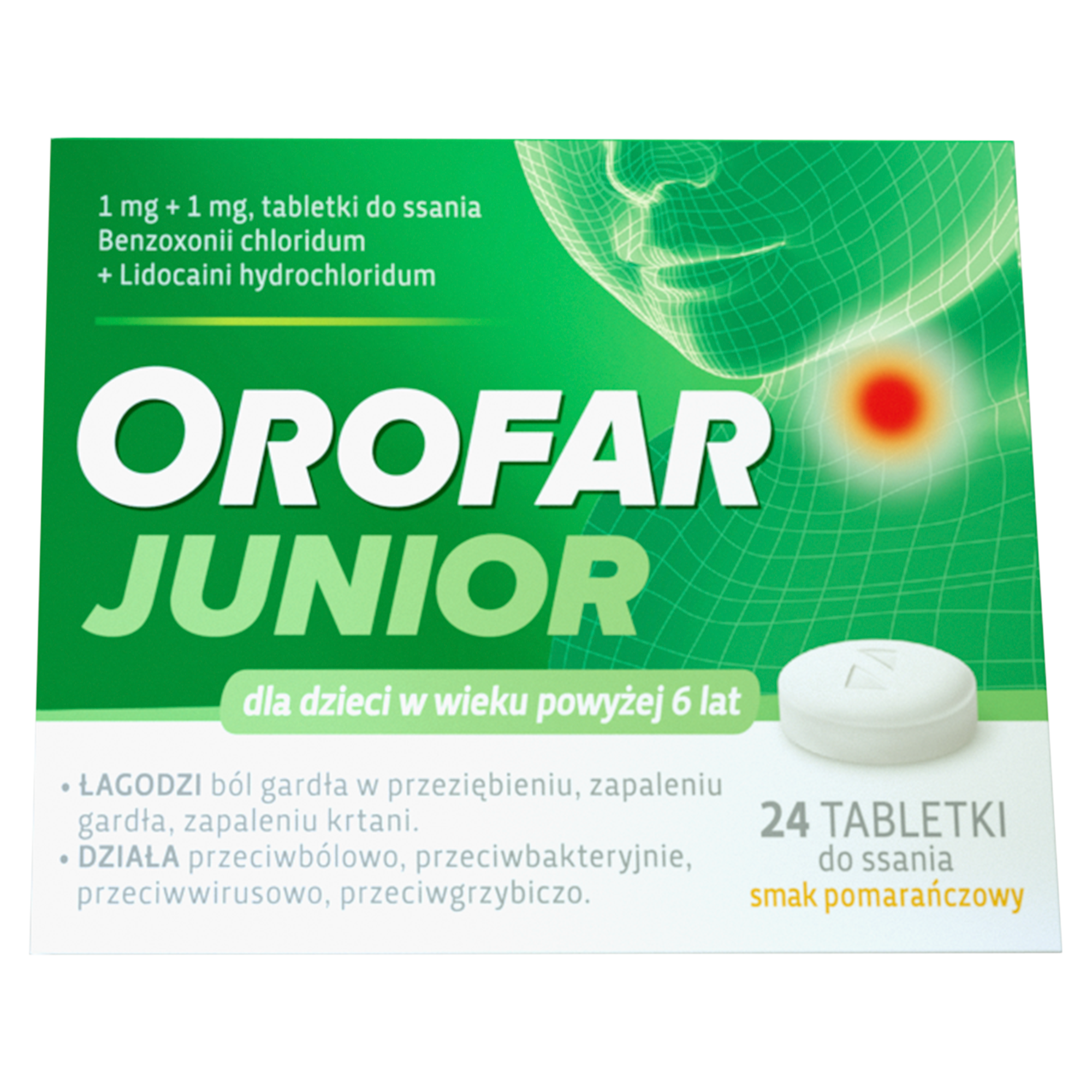 Orofar Junior tabletki do ssania na ból gardła smak pomarańczowy 24 sztuki zdjęcie