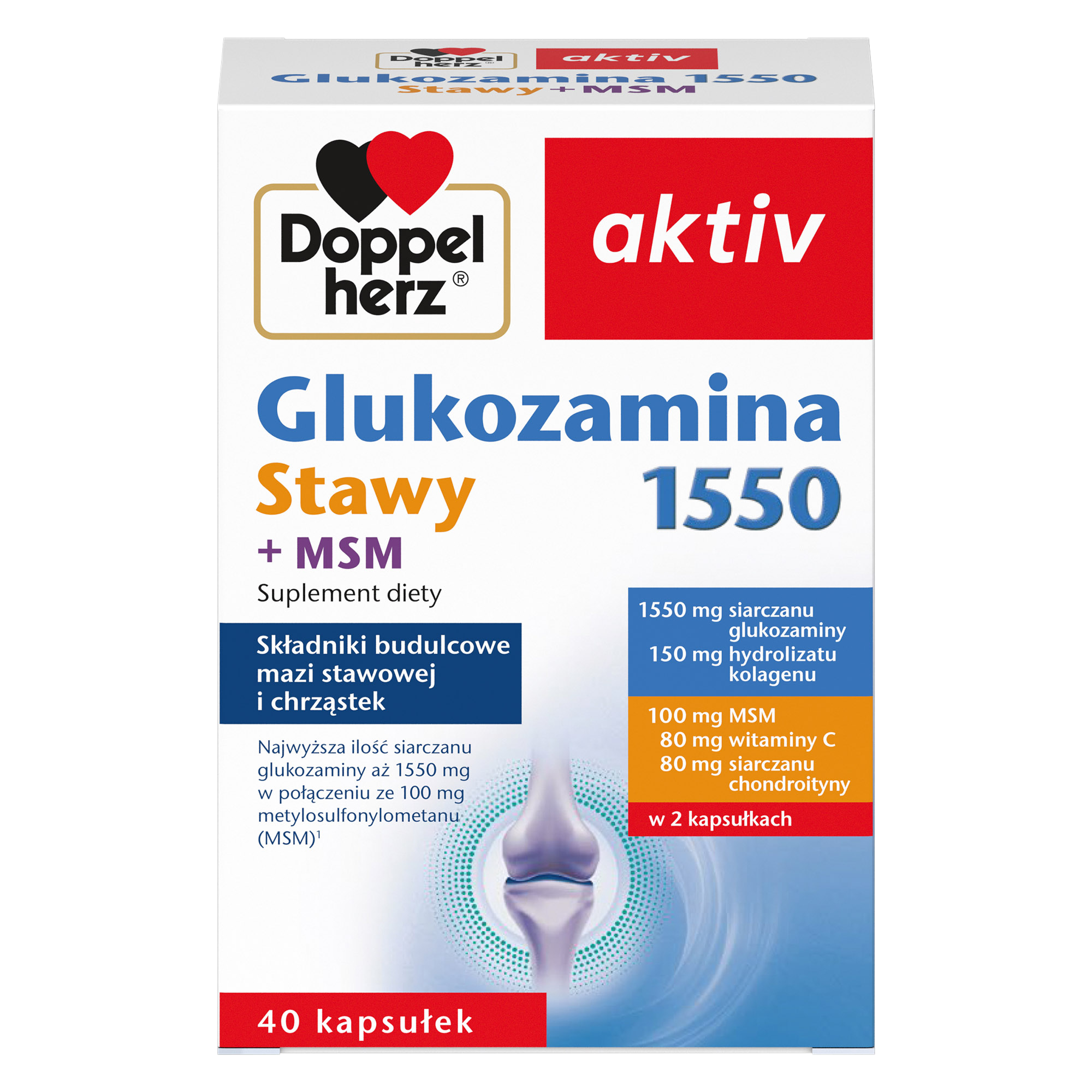 Doppelherz aktiv Glukozamina 1550 Stawy + MSM 40 kapsułek zdjęcie