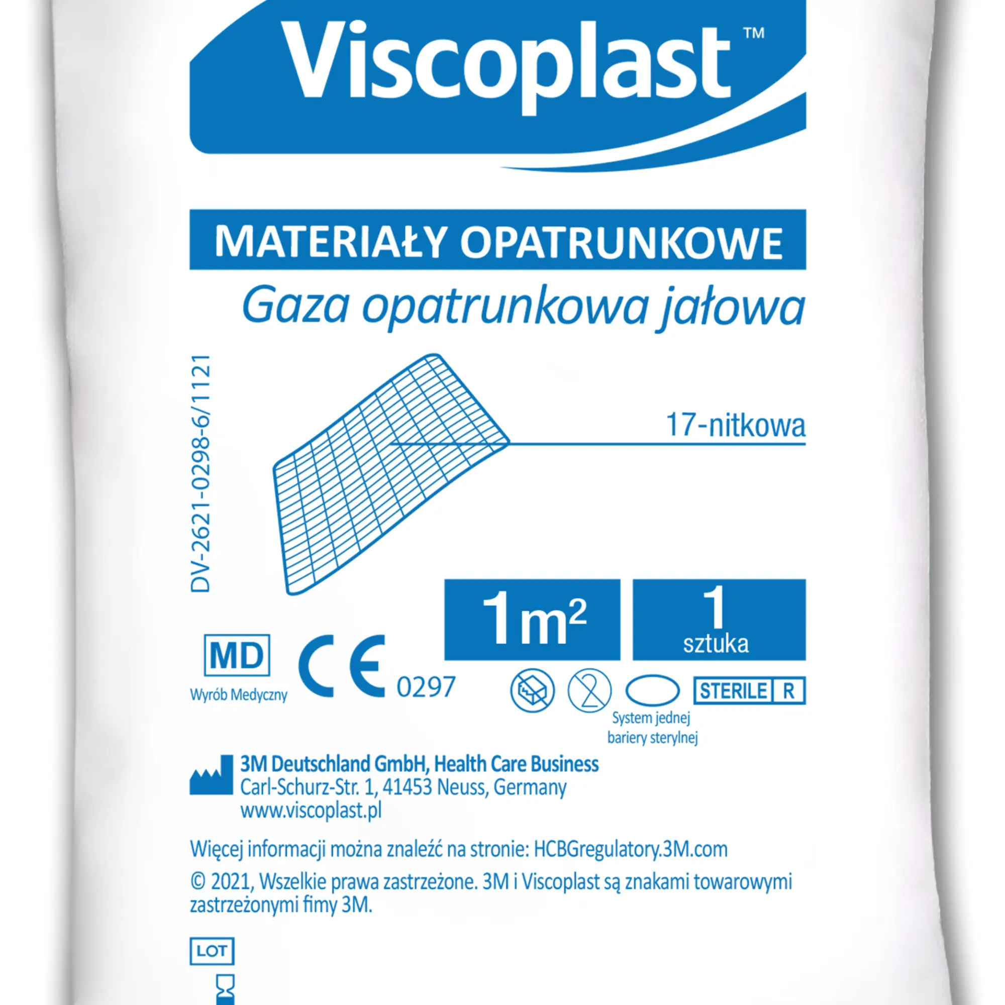 Viscoplast, gaza opatrunkowa jałowa 17-nitkowa, 1m2, 1 sztuka zdjęcie