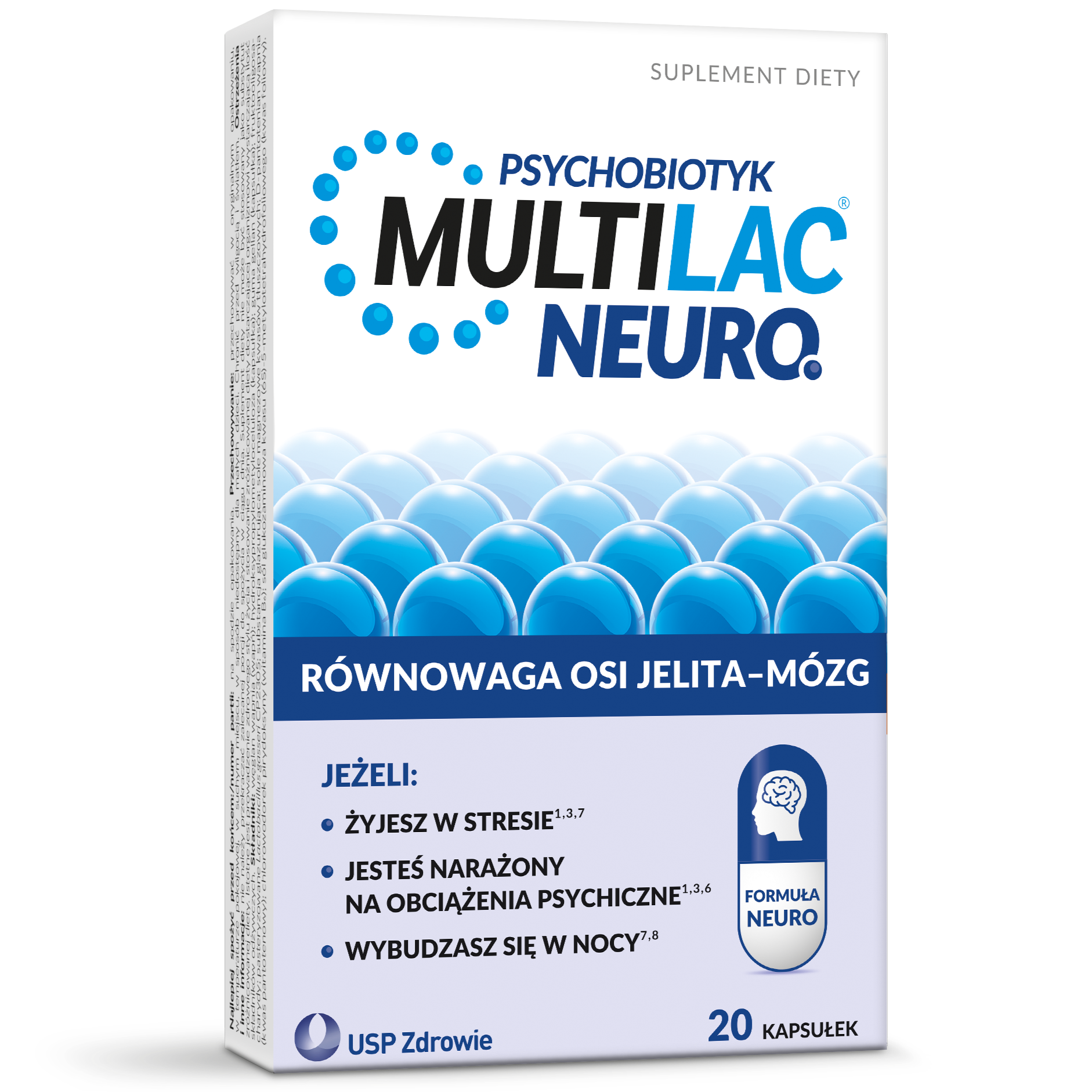 Multilac Neuro, Psychobiotyk, równowaga osi jelita-mózg, 20 kapsułek