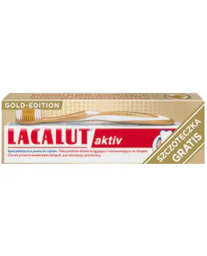Lacalut Aktiv Gold Edition pasta do zębów 75 ml + szczoteczka do zębów 1 sztuka [ZESTAW] zdjęcie