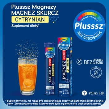 Plusssz Magnez Skurcz Cytrynian smak cytryna-pomarańcza 24 tabletek musujących