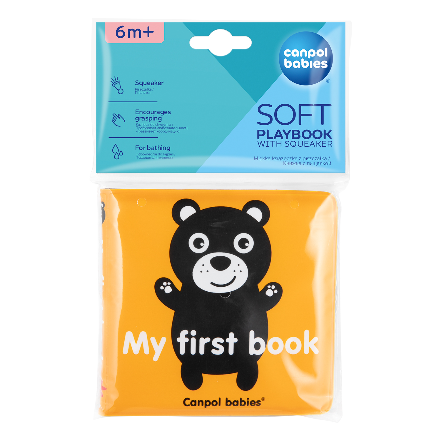 Canpol babies Miękka książeczka kąpielowa z piszczkiem Sensory Toys, 1 szt.