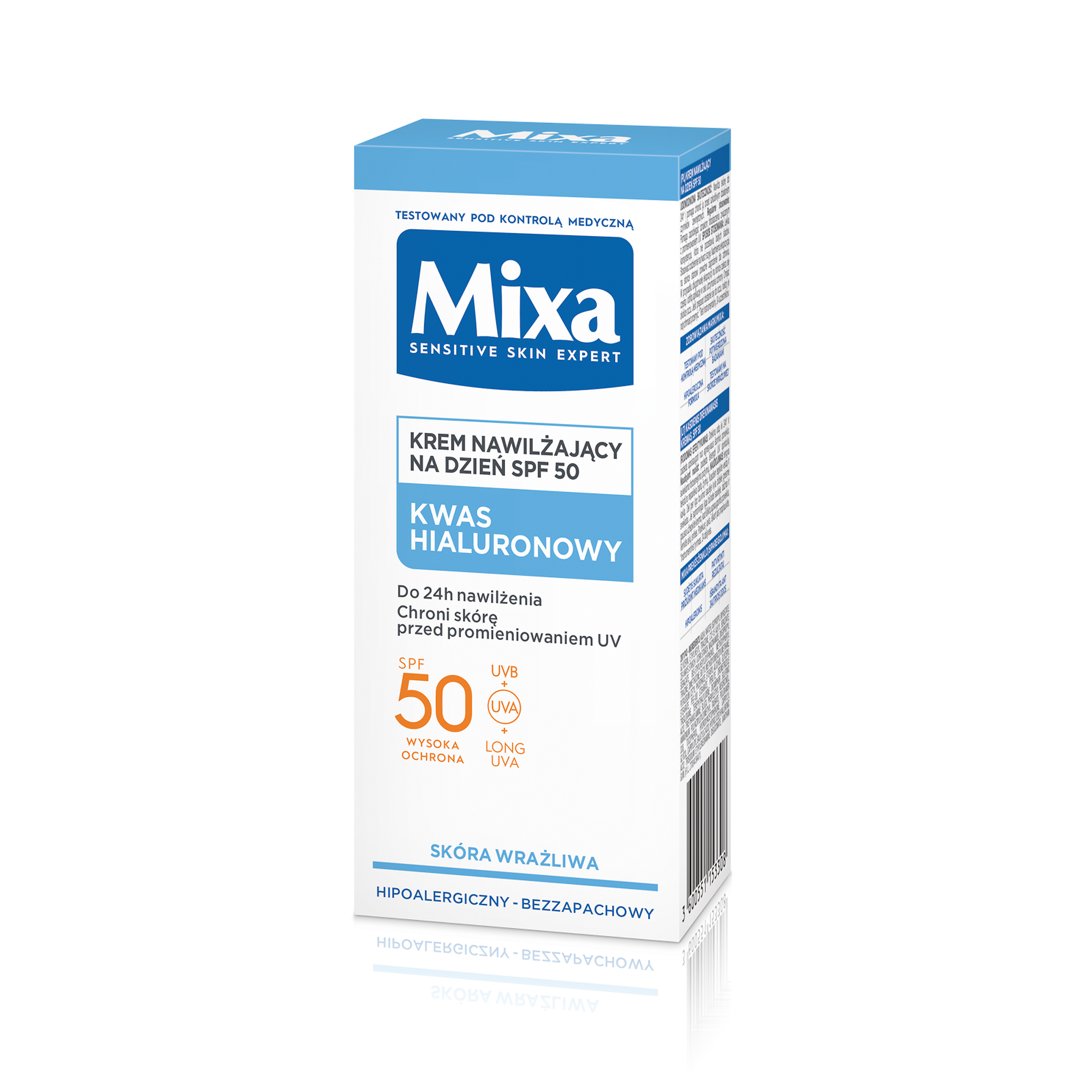 Mixa Kwas Hialuronowy Nawilżający krem do twarzy SPF50, 50 ml