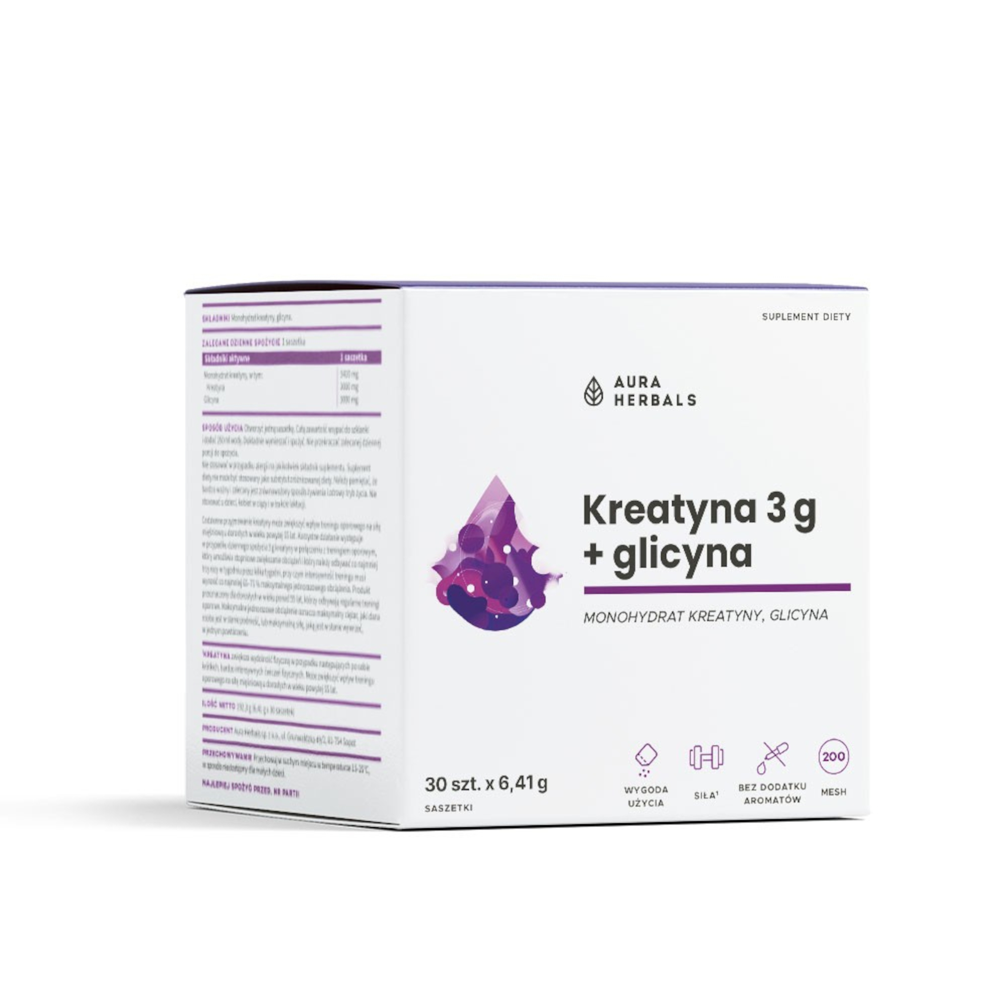 Aura Herbals Kreatyna 3 g, monohydrat + glicyna, saszetki, 30 sztuk zdjęcie