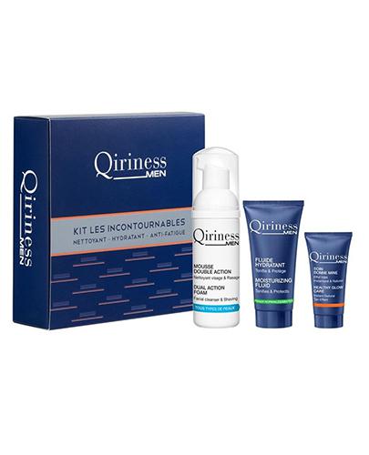 Qiriness Men zestaw The Indispensables Kit Double Action Foam 50 ml + Moisturizing Fluid 15 ml + Healthy Glow Care 5 ml, cena, opinie, skład zdjęcie