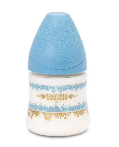 Suavinex Premium Silicone Butelka do karmienia z silikonowym smoczkiem 0m+ niebieska - 150 ml - cena, opinie, stosowanie  zdjęcie