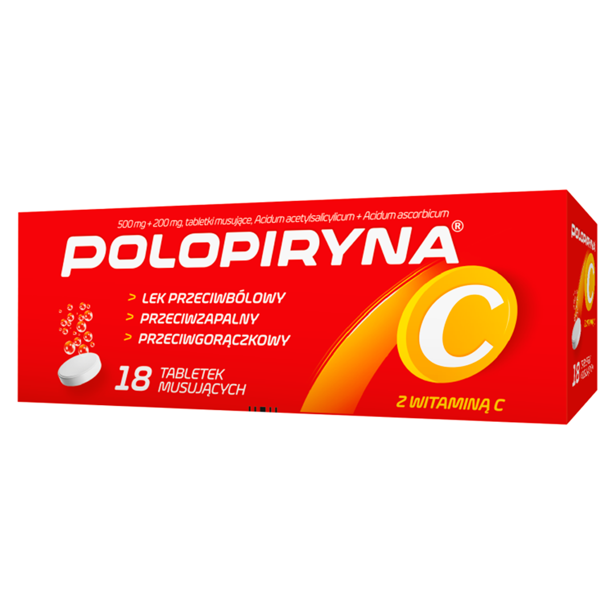 Polopiryna C 500 mg + 200 mg 18 tabletek musujących zdjęcie