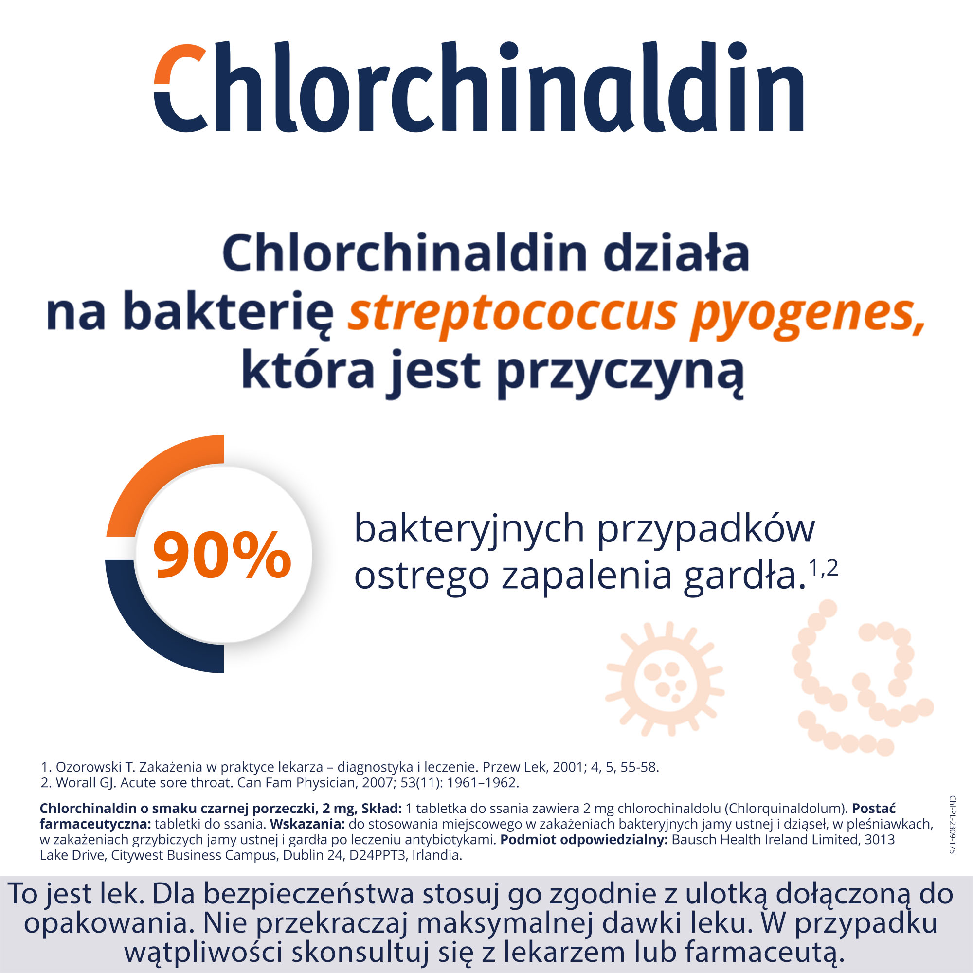 Chlorchinaldin 2mg o smaku czarnej porzeczki 20 tabletek do ssania