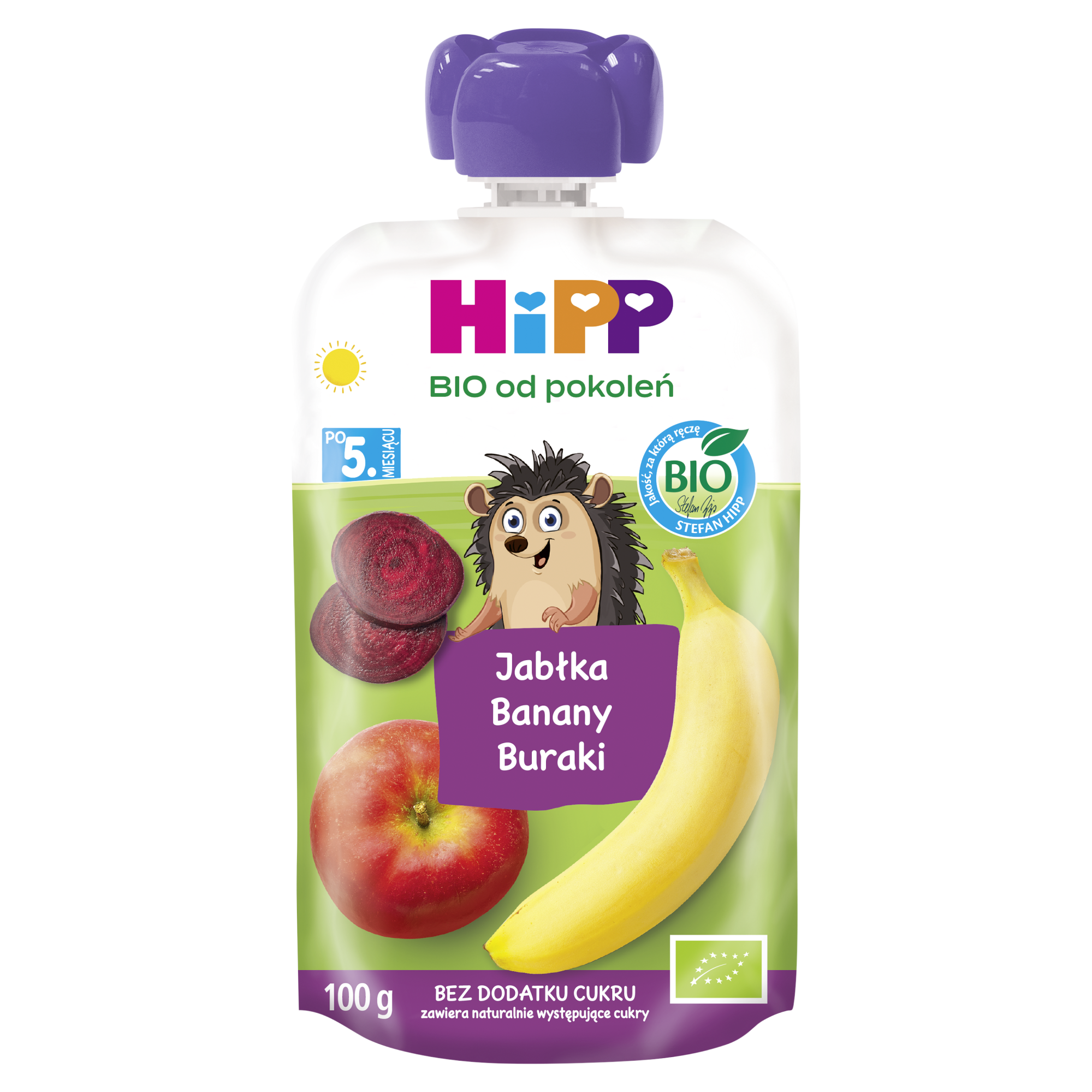 HiPP BIO od pokoleń, Jabłka-Banany-Buraki, po 5. m-cu, 100 g zdjęcie