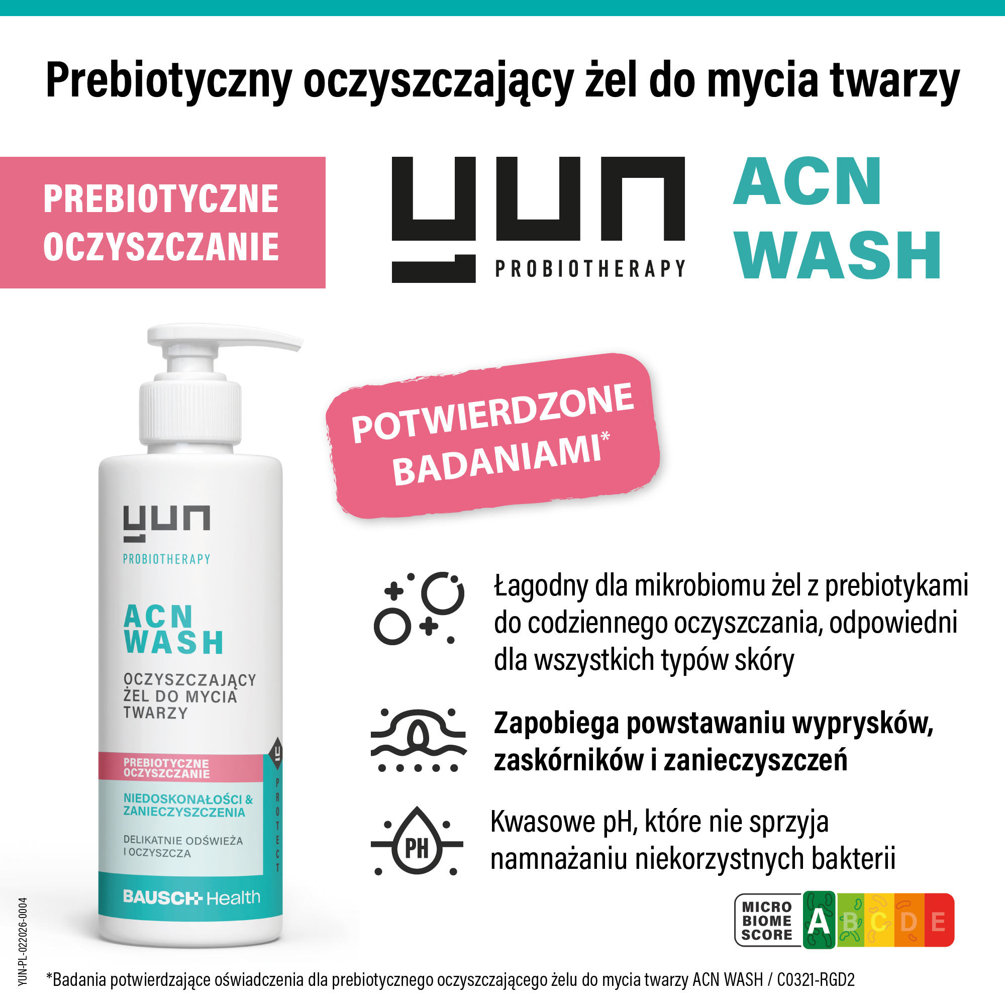 Yun Acn Wash prebiotyczny oczyszczający żel do mycia twarzy, 150 ml