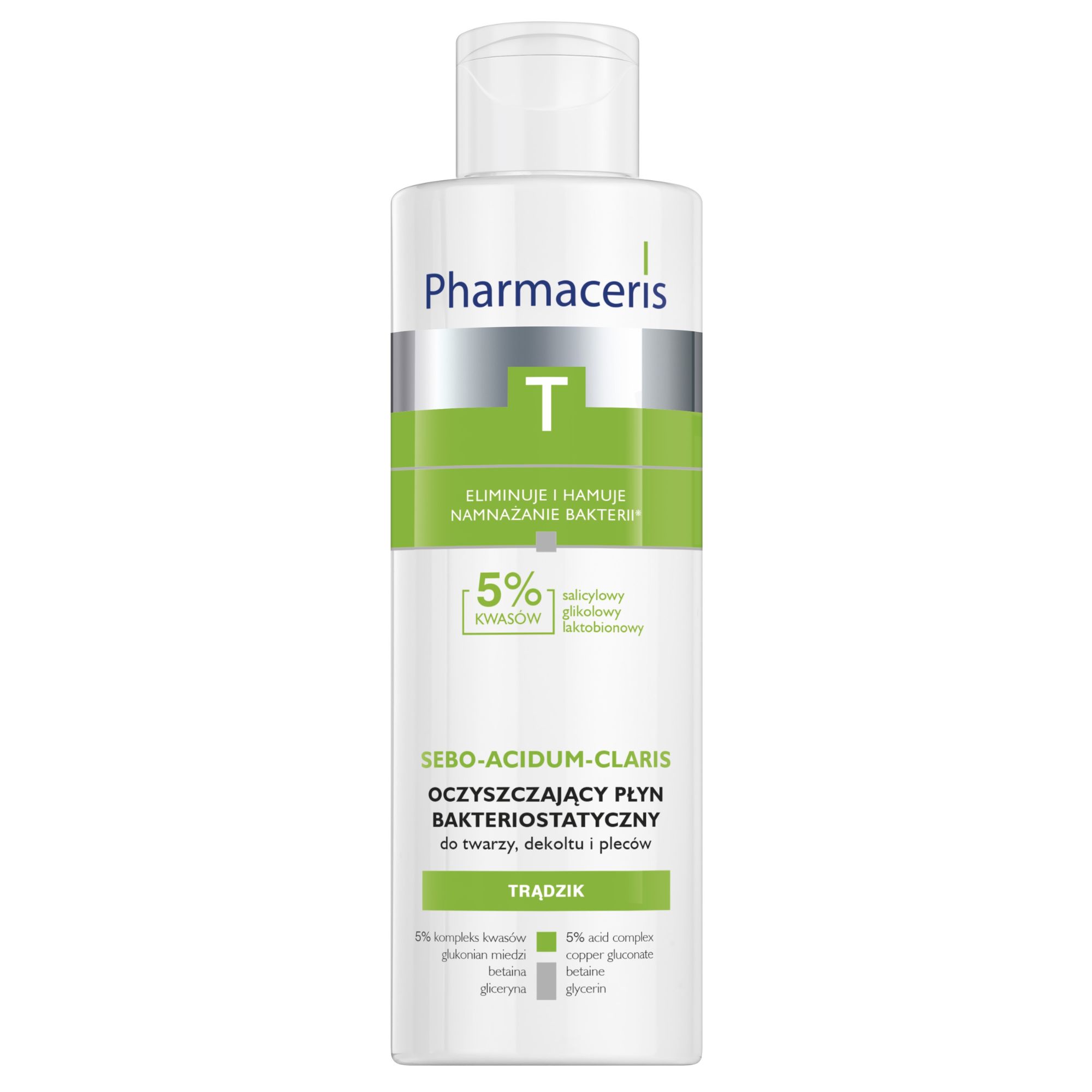 Pharmaceris T, Sebo-Acidum-Claris, oczyszczający płyn bakteriostatyczny do twarzy, dekoltu i pleców, 190 ml zdjęcie