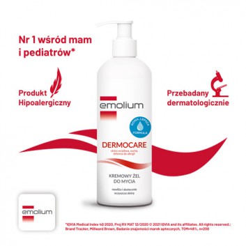 Emolium Dermocare, kremowy żel do mycia do skóry wrażliwej, suchej, skłonnej do alergii, 400 ml