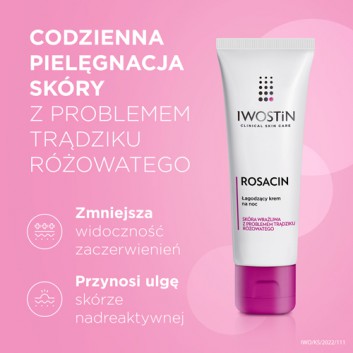 Iwostin Rosacin, krem na noc zmniejszający rumień w trądziku różowatym, 40 ml