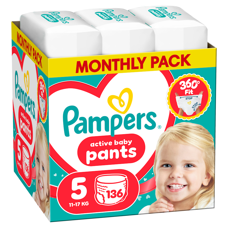 Pampers Active Baby Pieluchomajtki rozmiar 5, 11-17 kg, 136 sztuk zdjęcie