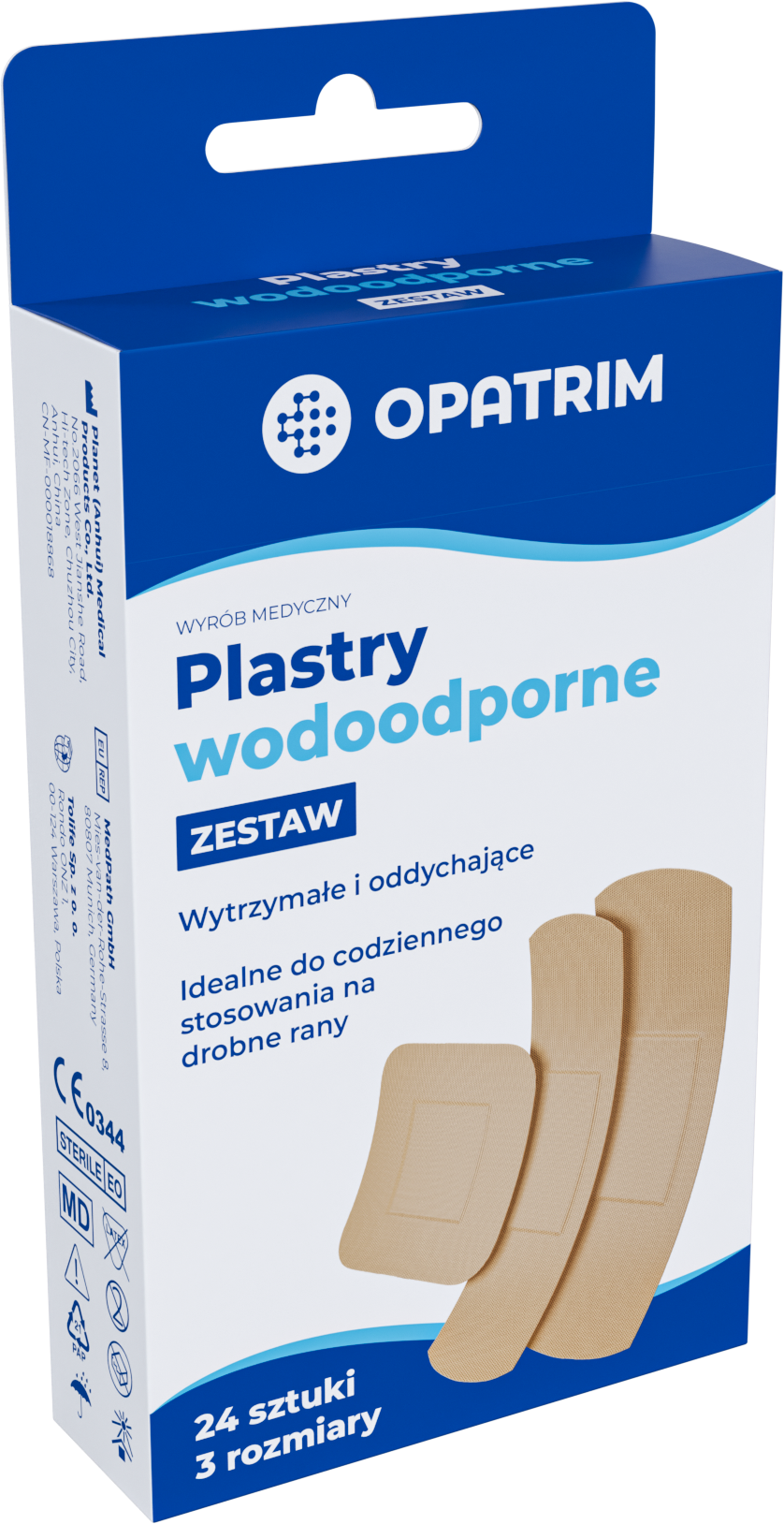 Opatrim Zestaw plastrów wodoodpornych 3 rozmiary, 24 sztuki