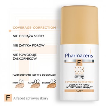 Pharmaceris F, delikatny fluid intensywnie kryjący, Bronze 03, SPF 20, 30 ml
