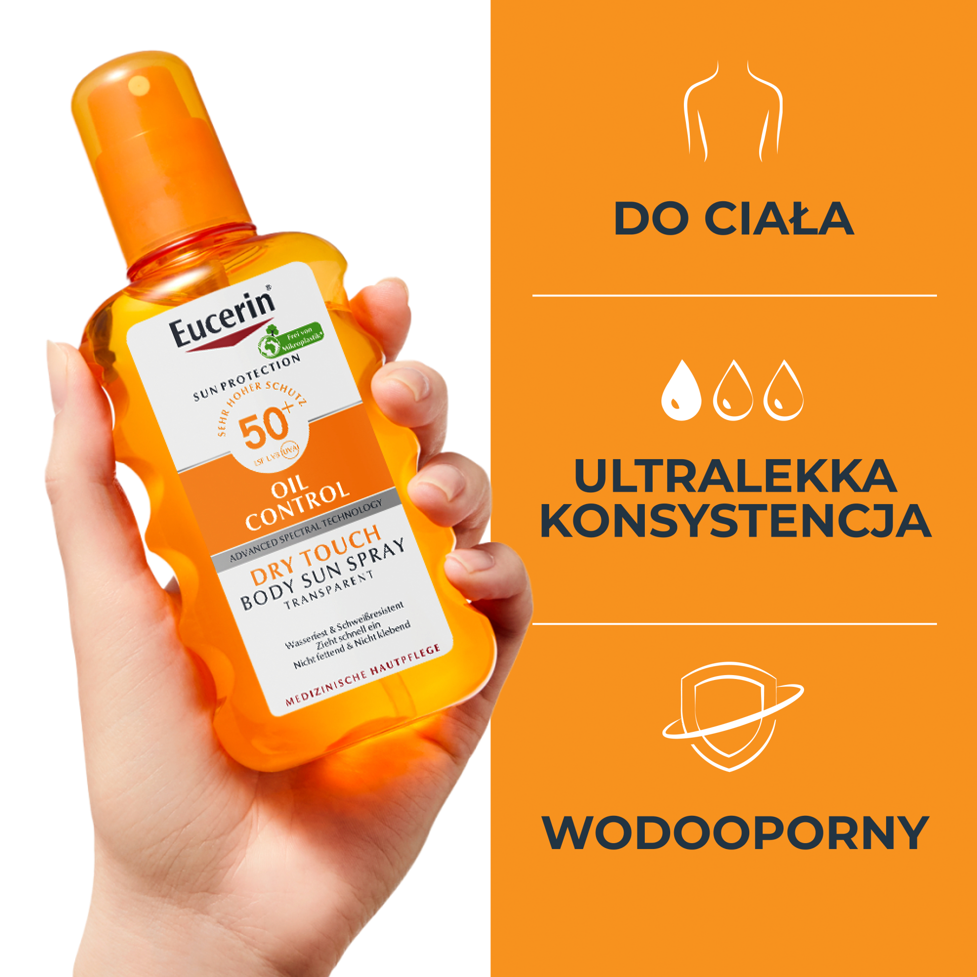 Eucerin Oil Control, Spray ochronny skóra skłonna do trądziku transparentny SPF 50+, 200 ml