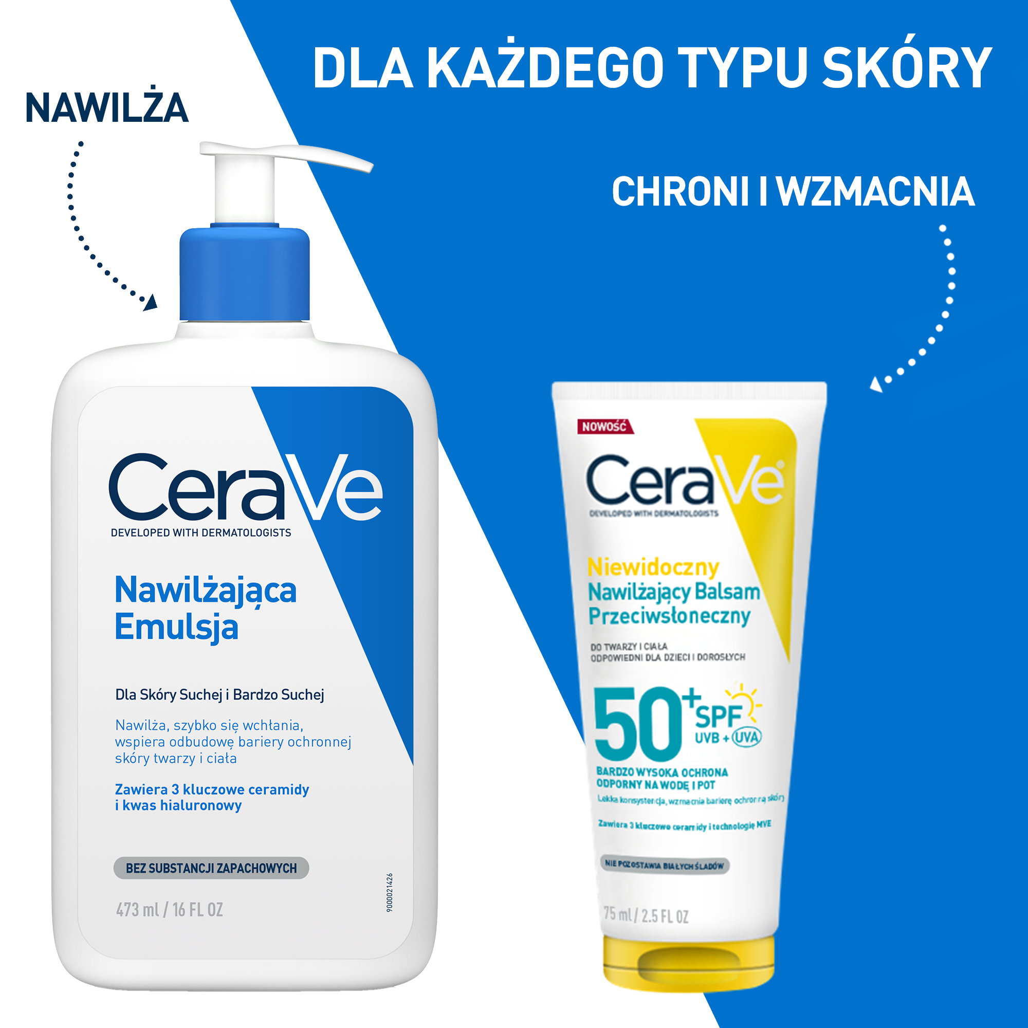 Cerave Sun, niewidoczny nawilżający balsam przeciwsłoneczny SPF 50+, 75 ml