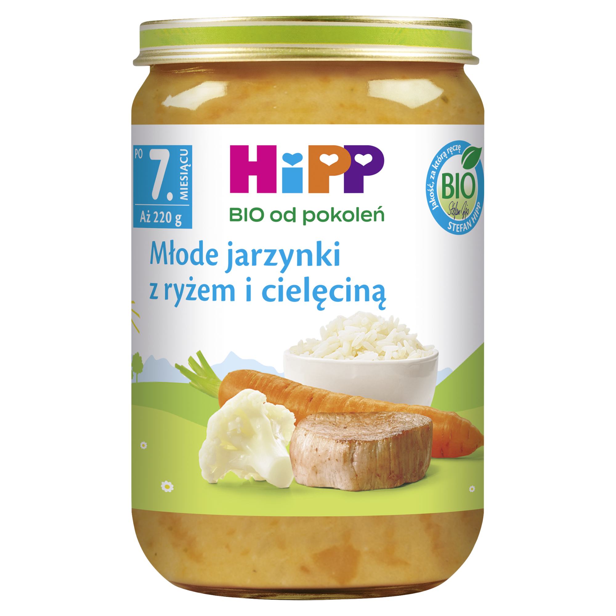 HiPP BIO od pokoleń, Młode jarzynki z ryżem i cielęciną, po 7. m-cu, 220 g zdjęcie