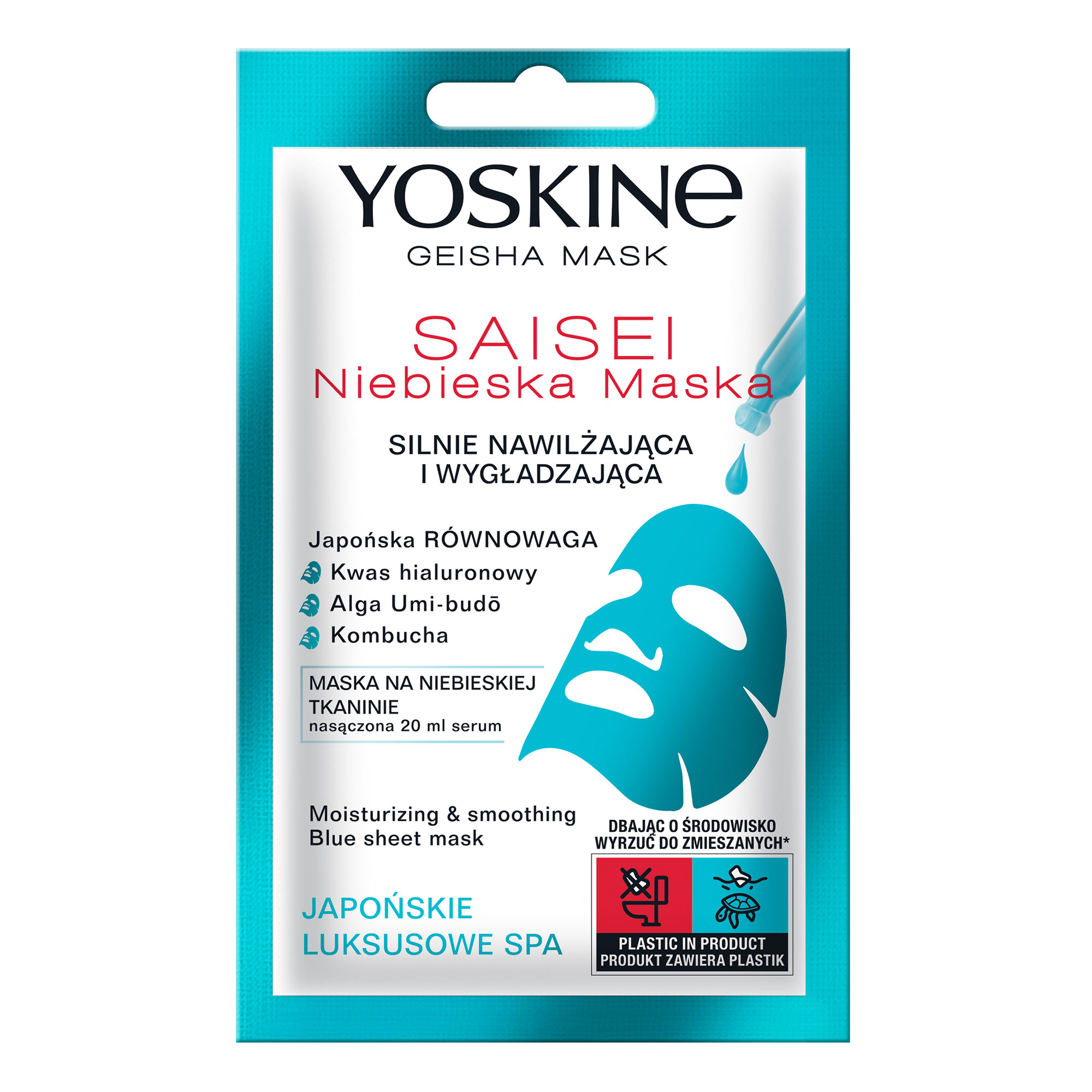 Yoskine Geisha Mask Maska w płachcie na niebieskiej tkaninie Saisei, 20 ml zdjęcie
