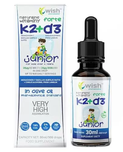 Wish Witamina K2 MK-7 + D3 Forte Junior w kroplach 30 ml zdjęcie