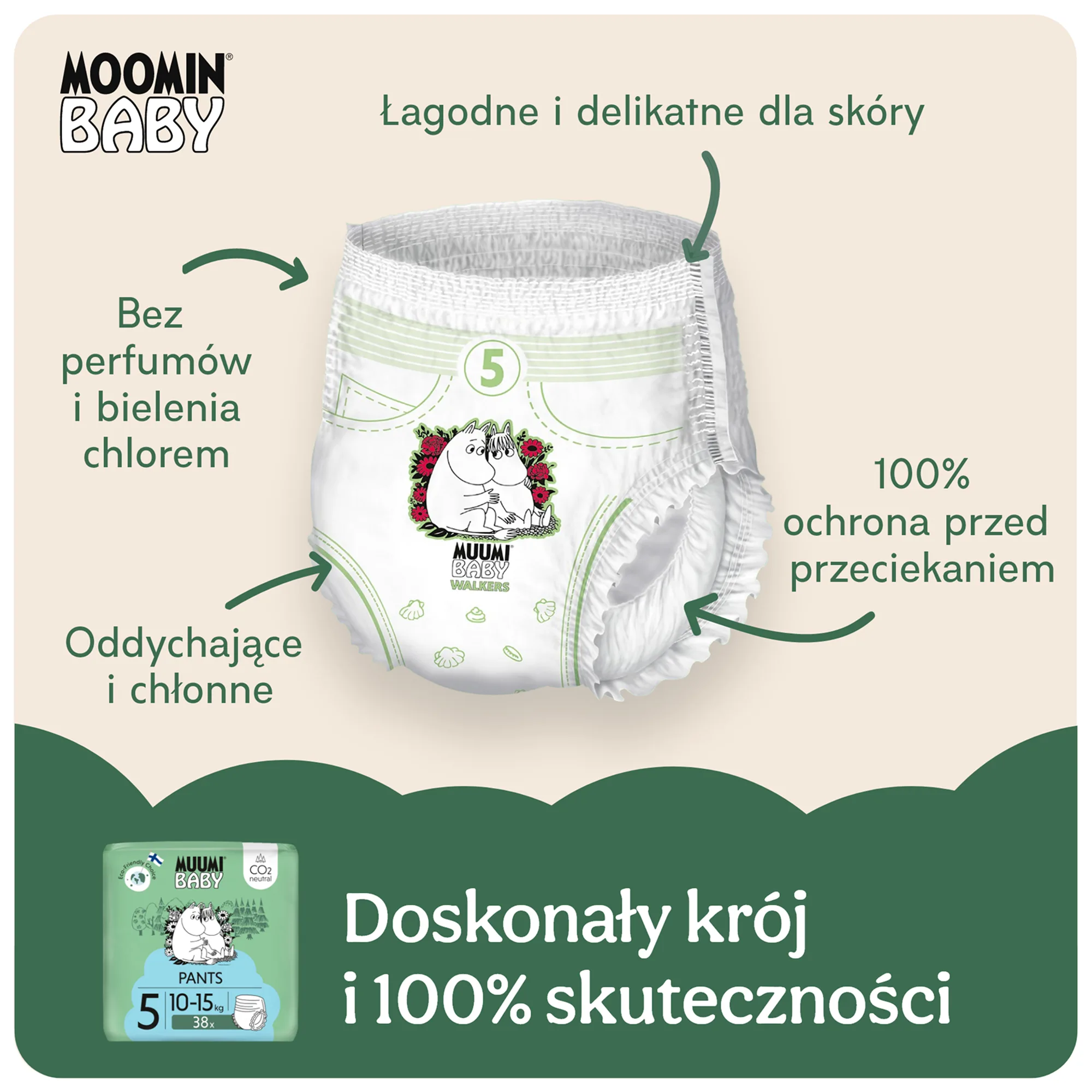 Muumi Baby Pants pieluchomajtki 5 Maxi+ 10-15 kg 114 sztuk