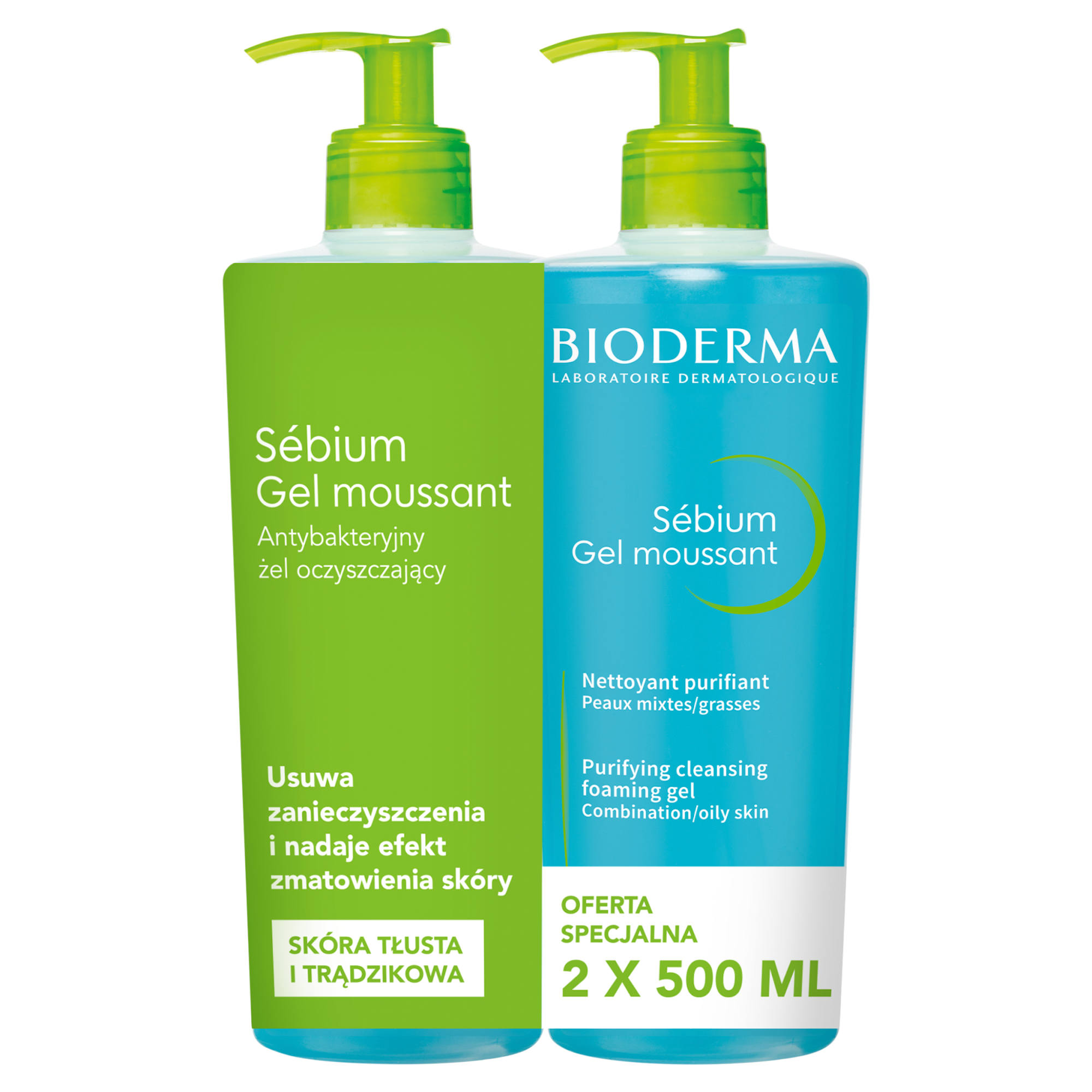 BIODERMA SEBIUM GEL MOUSSANT Żel do mycia twarzy, 2 x 500 ml zdjęcie