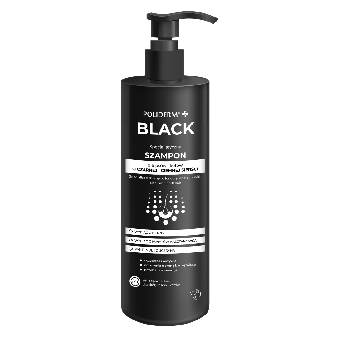 Poliderm Szampon Black do czarnej i ciemnej sierści dla psów kotów, 250 ml zdjęcie