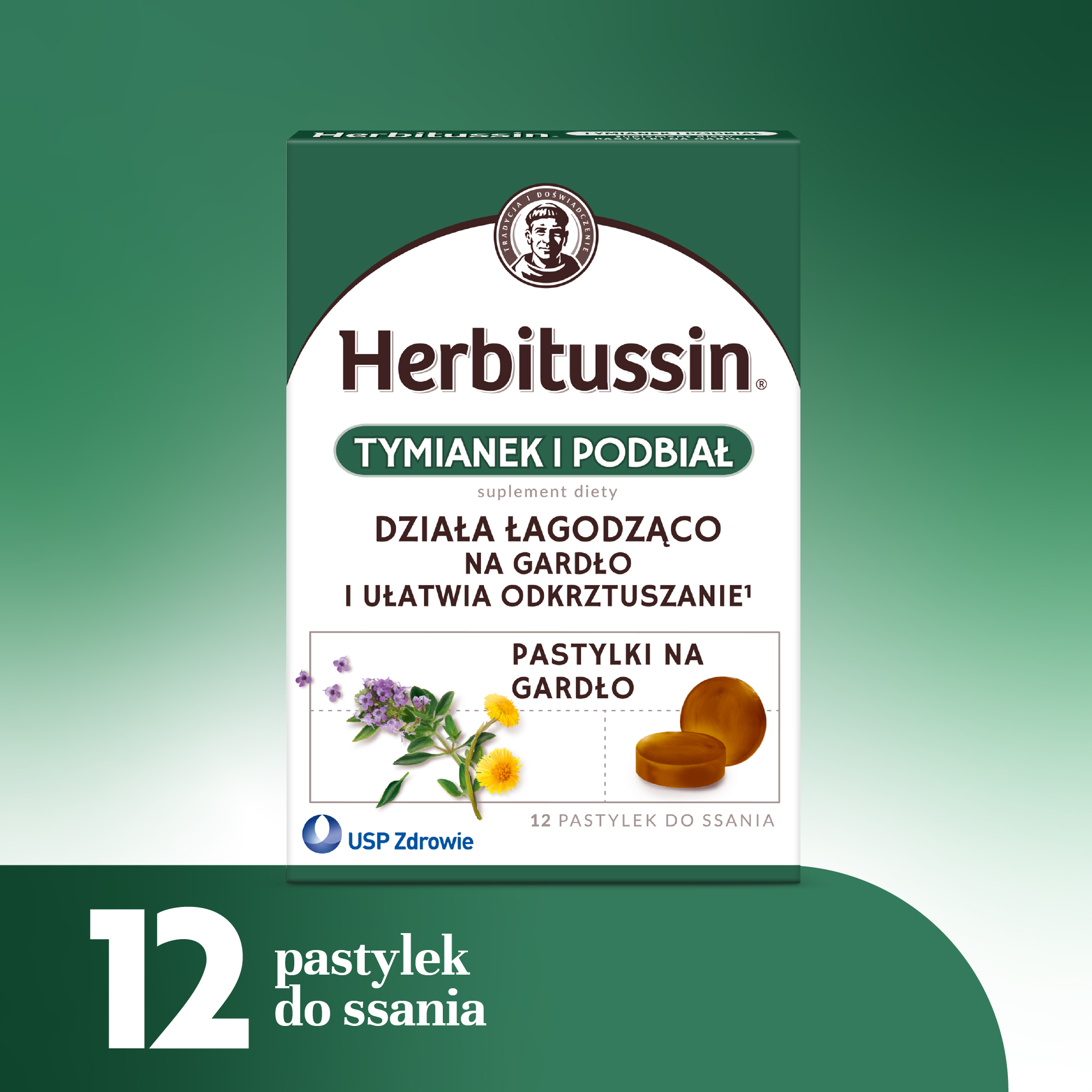Herbitussin Tymianek i podbiał 12 pastylek do ssania